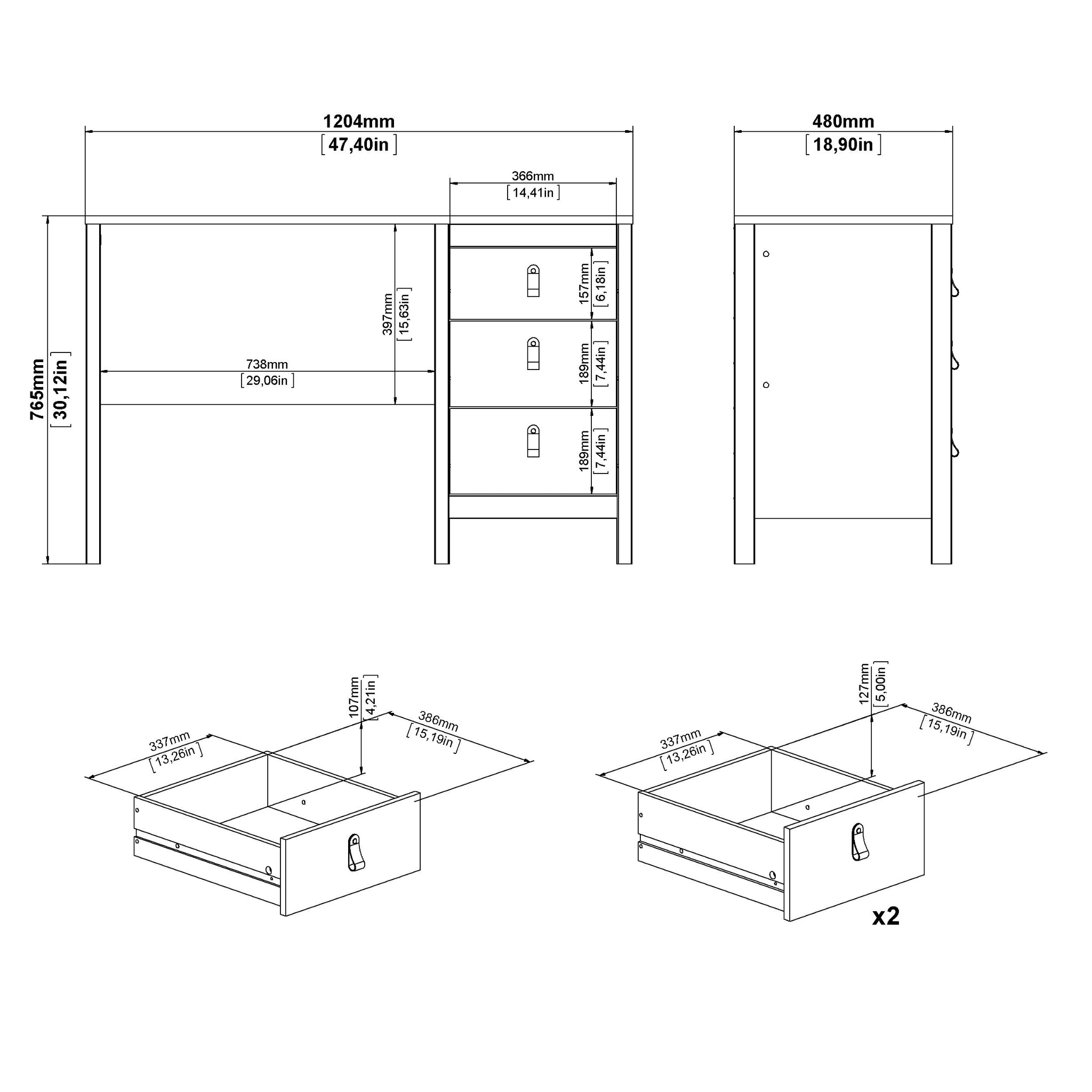 KYRA | שולחן עבודה ממלמין עם מגירות, 120 ס"מ - KUALA