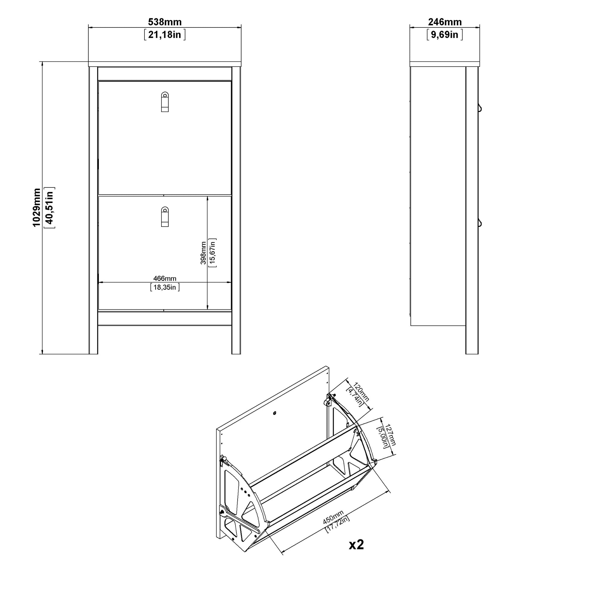 MOLU | ארון נעליים ממלמין, עם מדפים כפולים