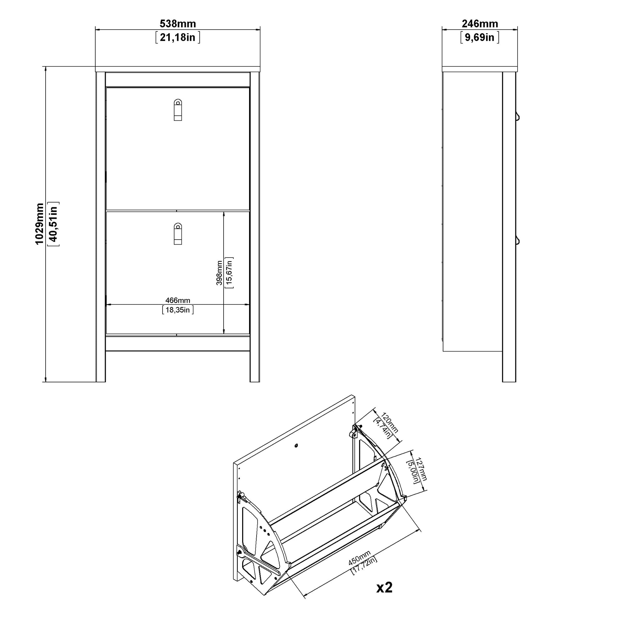 MOLU | ארון נעליים ממלמין, עם מדפים כפולים