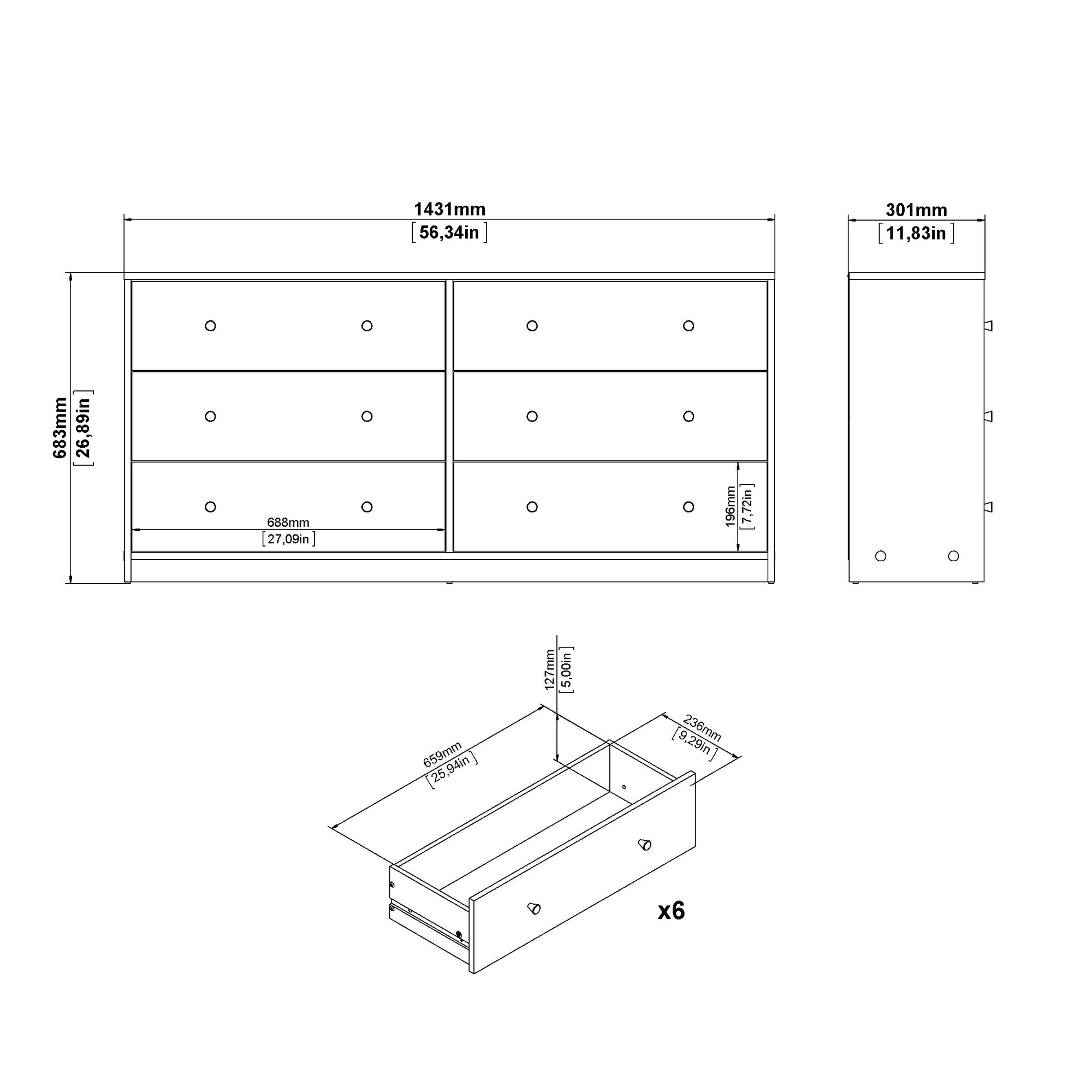 LIFON | קומודה ממלמין, עם 6 מגירות
