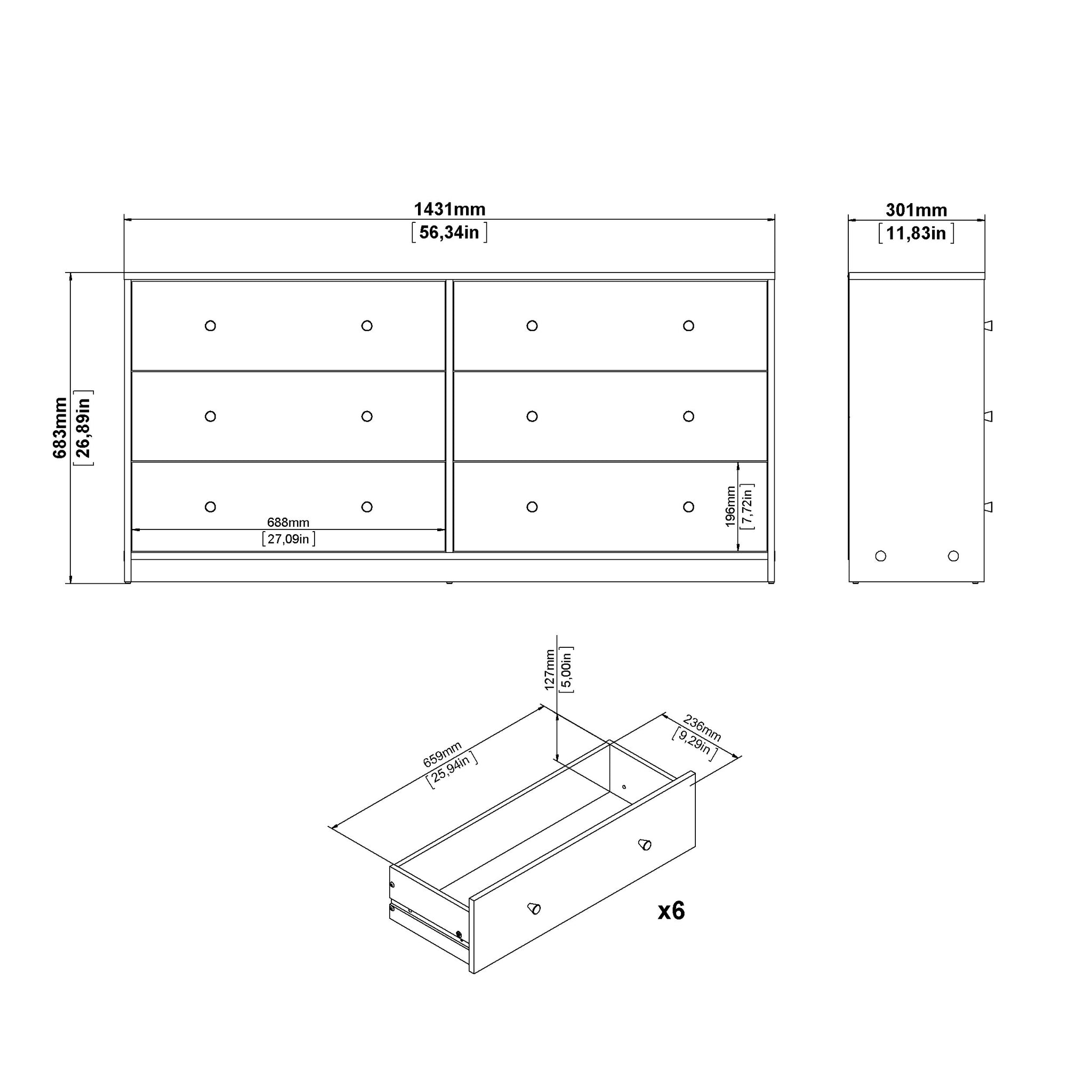 LIFON | קומודה ממלמין, עם 6 מגירות