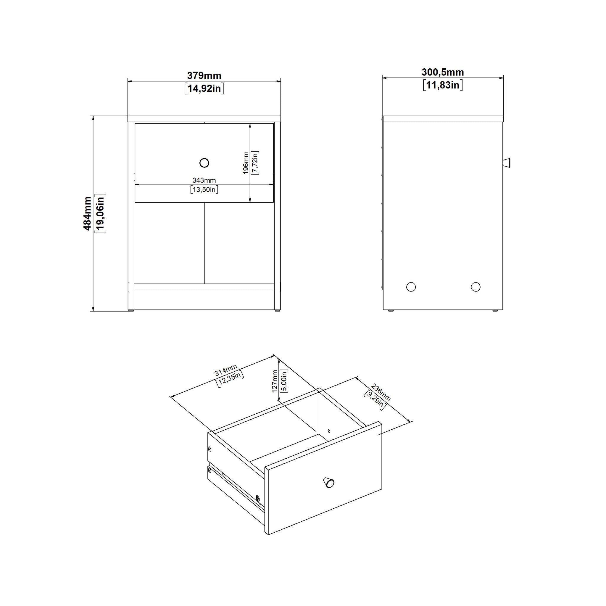 GEM | שידת לילה 38/30 ס"מ, עם מגירה ומדף פתוח - KUALA