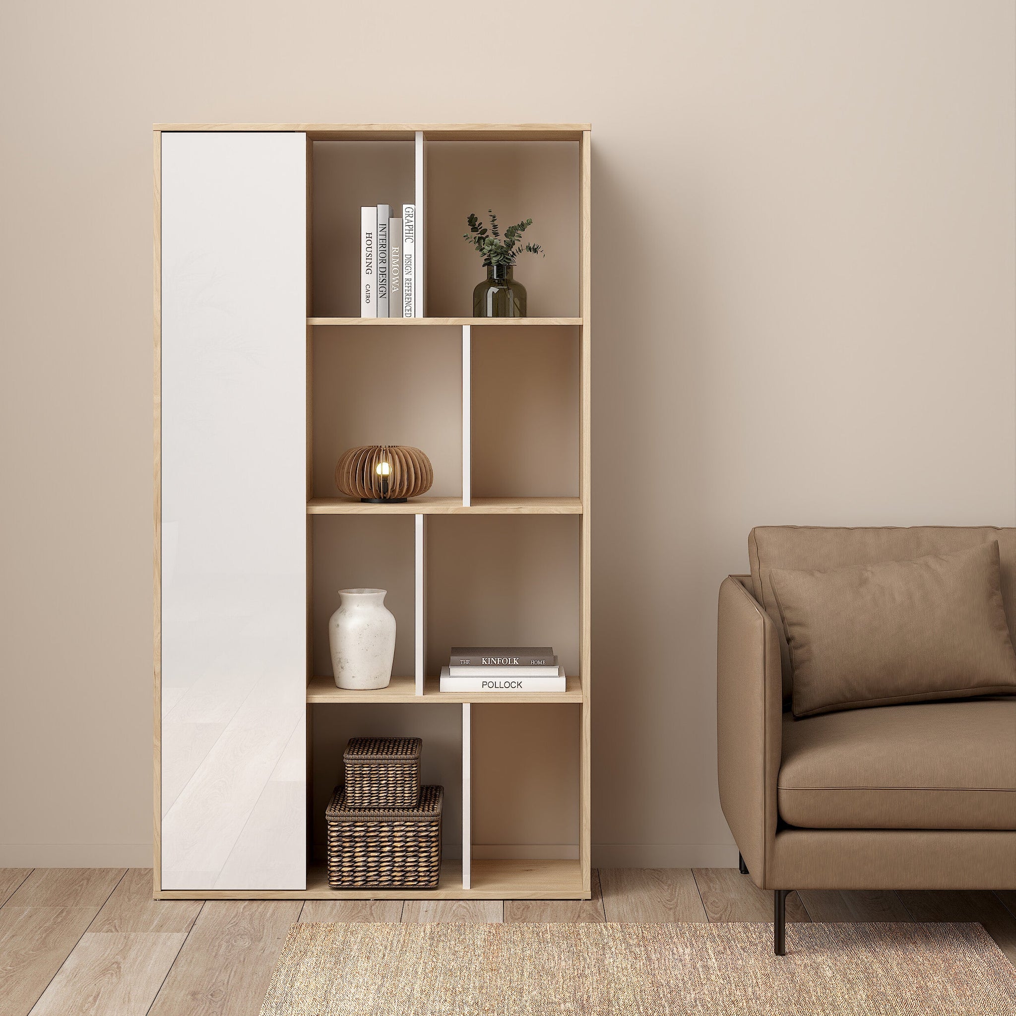 FLINTO | ספריה עם מדפים פתוחים ודלת - KUALA