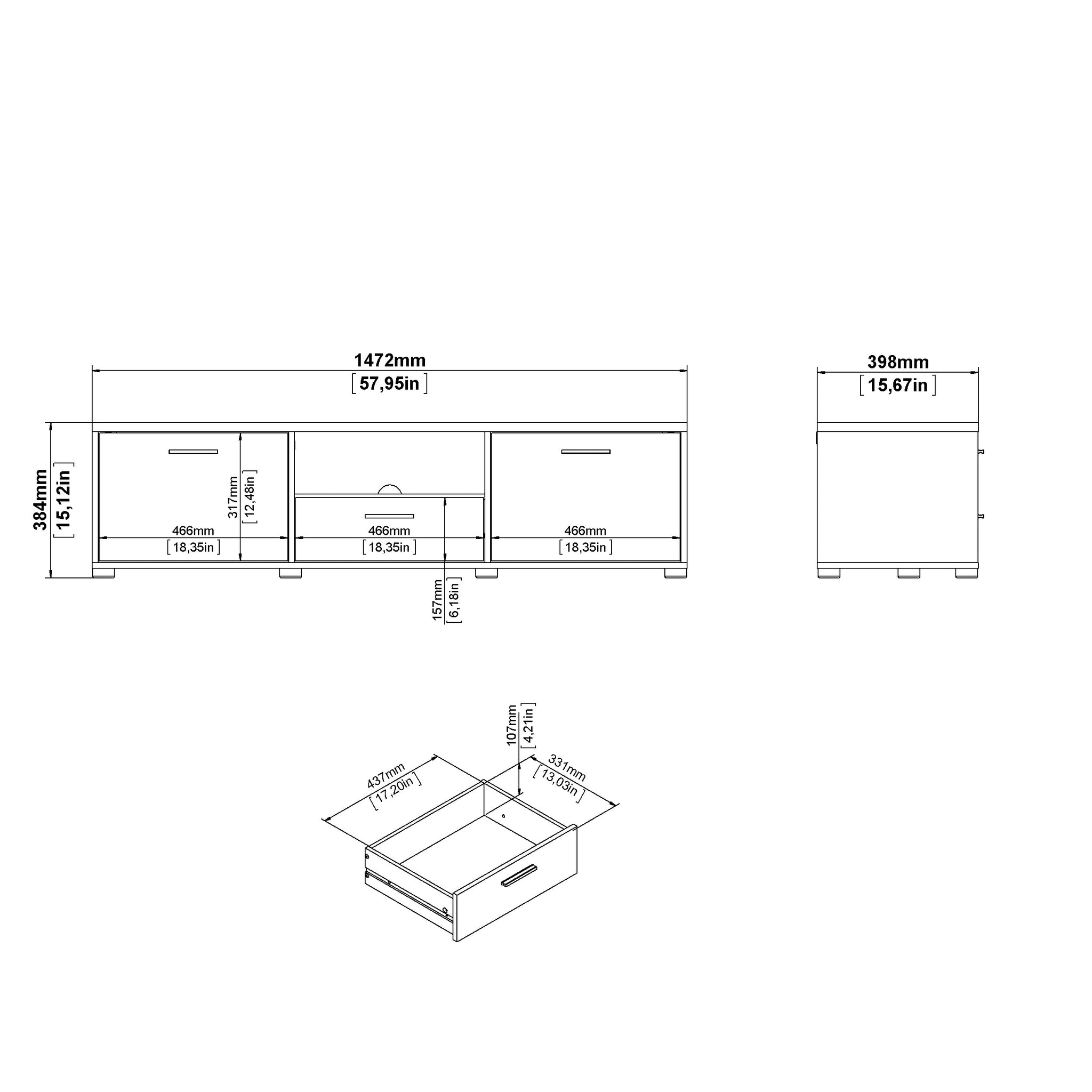 BLOMIK | מזנון נורדי ממלמין, עם מגירה, מדף פתוח ומדפים סגורים - KUALA