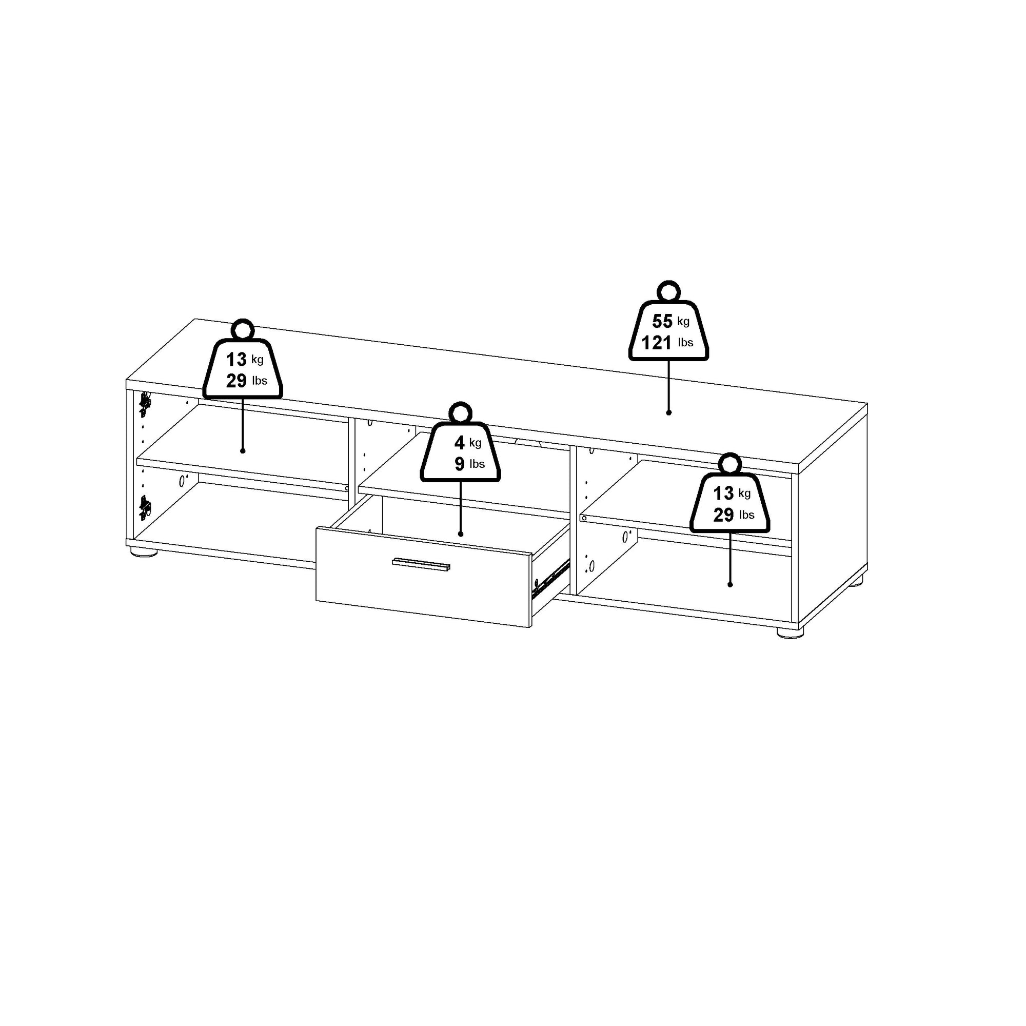 BLOMIK | מזנון נורדי ממלמין, עם מגירה, מדף פתוח ומדפים סגורים - KUALA