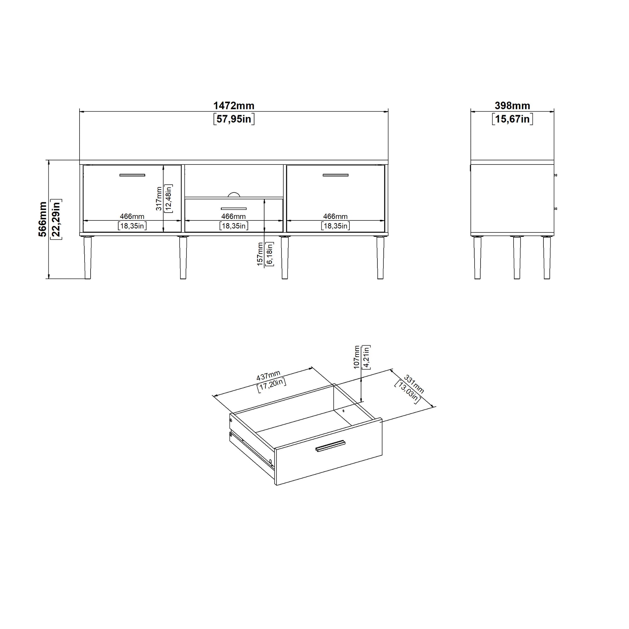 FROSTA | מזנון נורדי עם מגירה, מדף פתוח ומדפים סגורים - KUALA