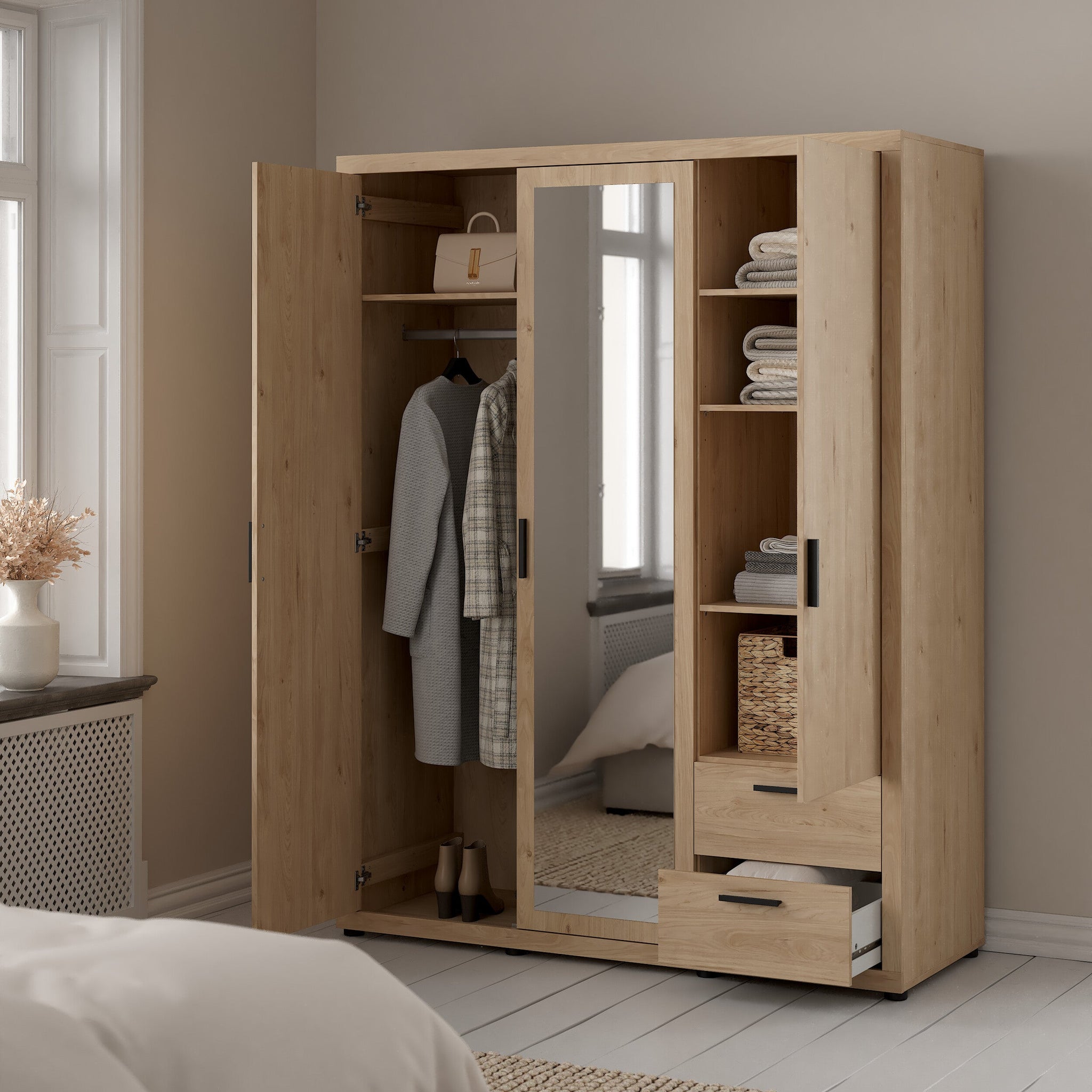 ORNVA | ארון 3 דלתות ו-2 מגירות, בחיפוי מלמין