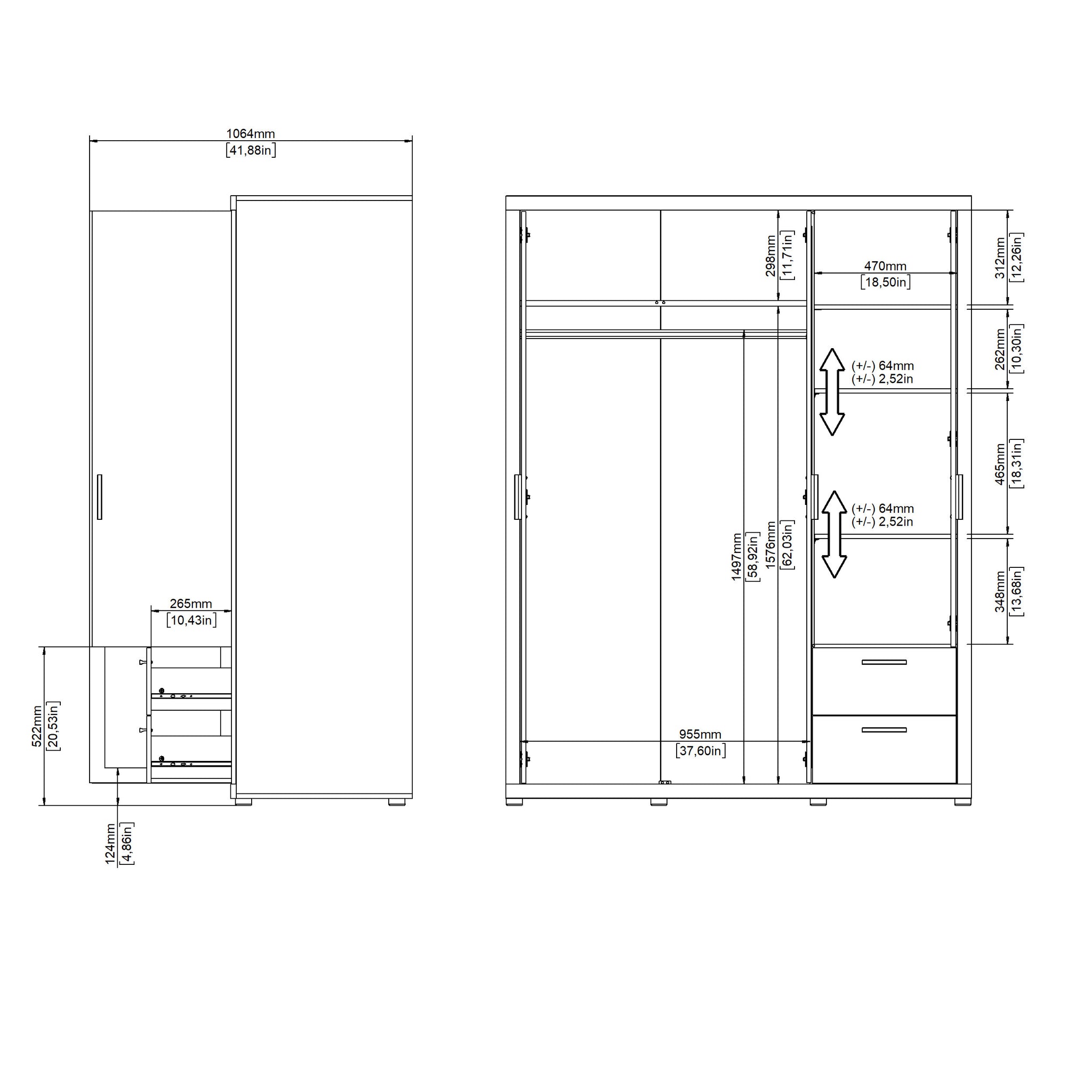 ORNVA | ארון 3 דלתות ו-2 מגירות, בחיפוי מלמין