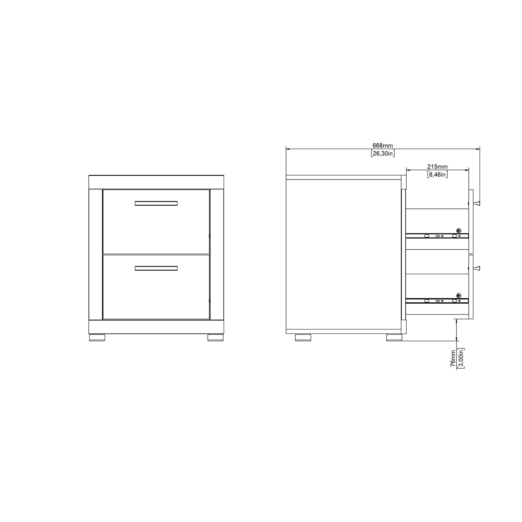 FRAMO | שידת לילה 46/41 ס"מ, עם 2 מגירות - KUALA