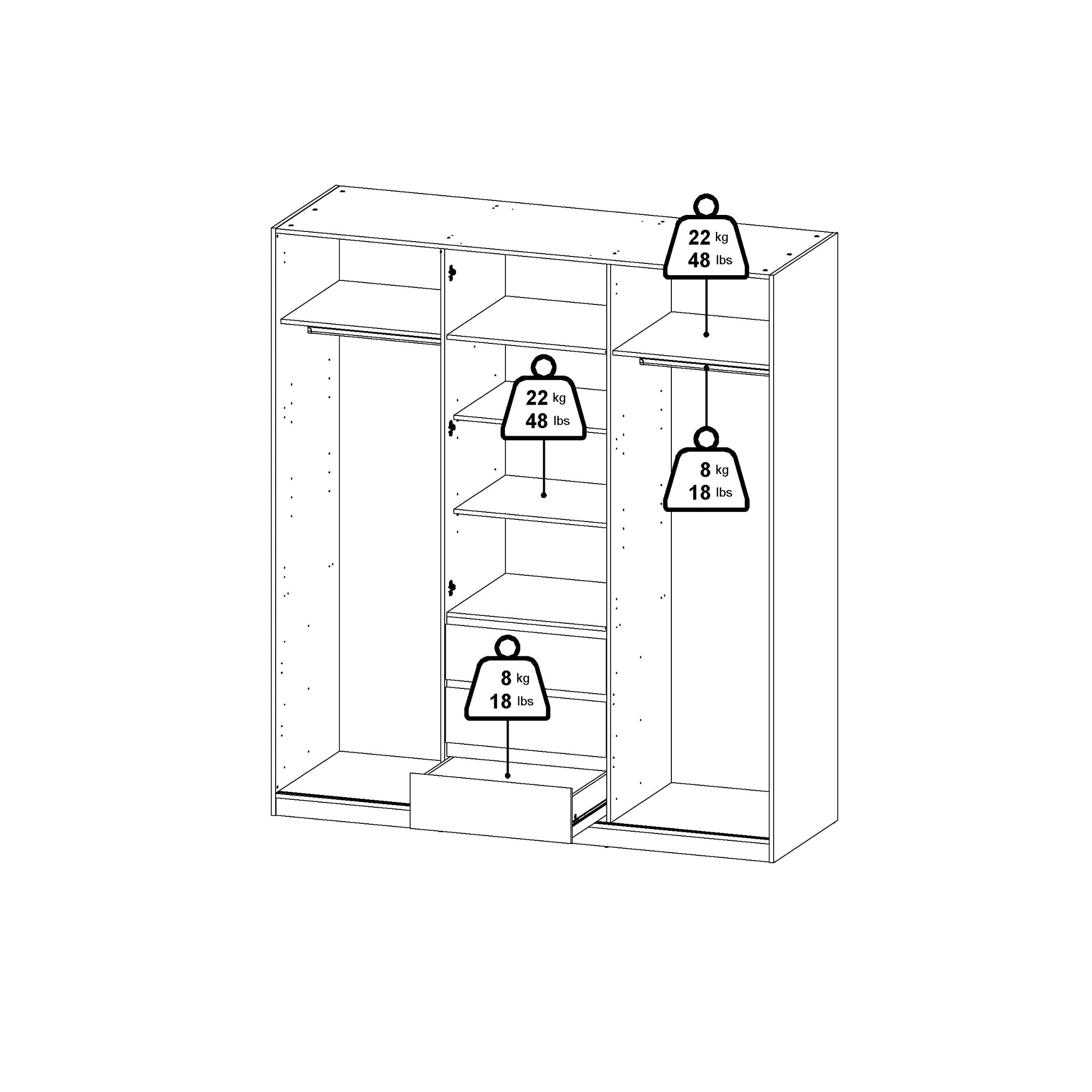 TYRHA | ארון 3 דלתות ו-3 מגירות, בחיפוי מלמין