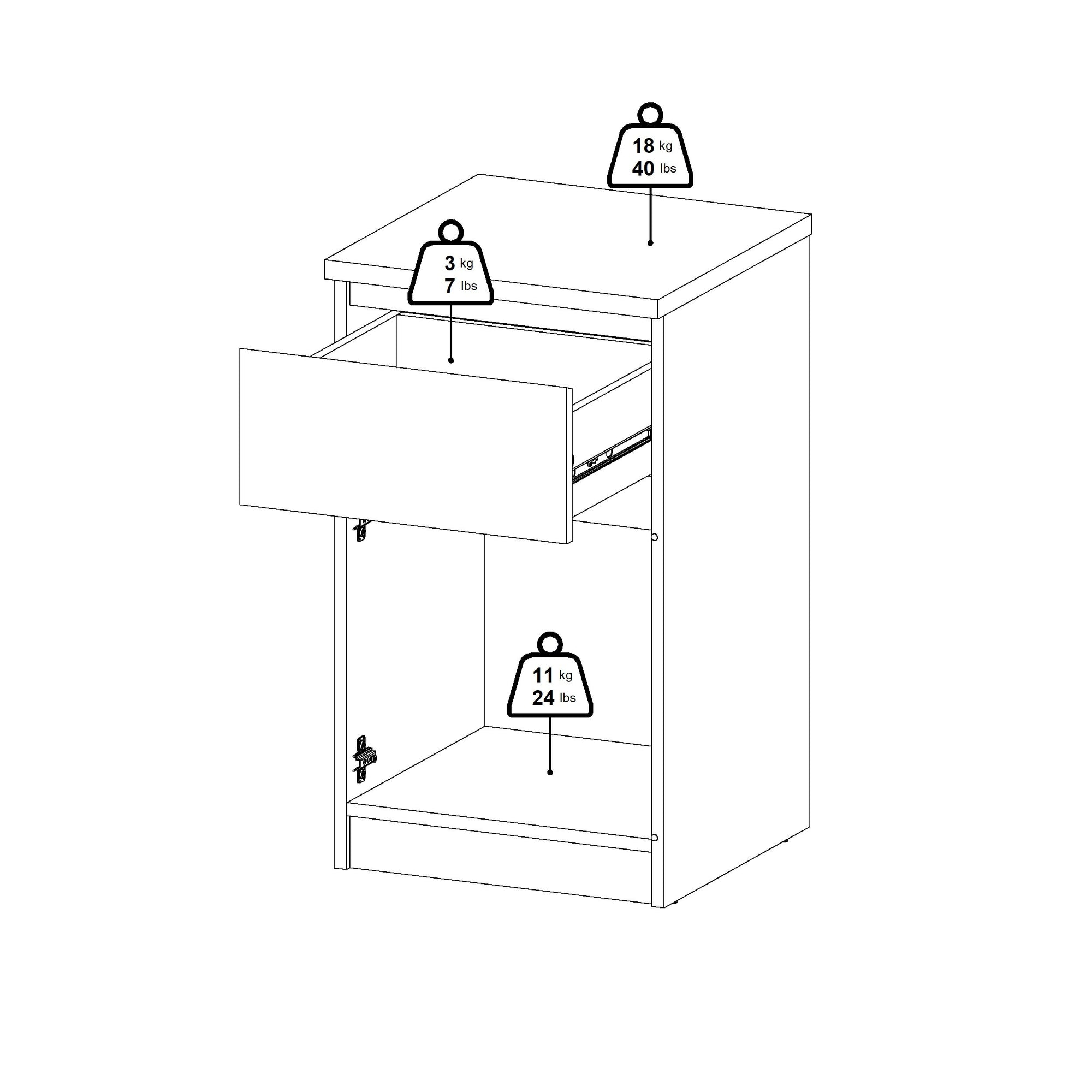 CLOUDI | שידת לילה 40/40 ס"מ, עם מגירה ודלת - KUALA