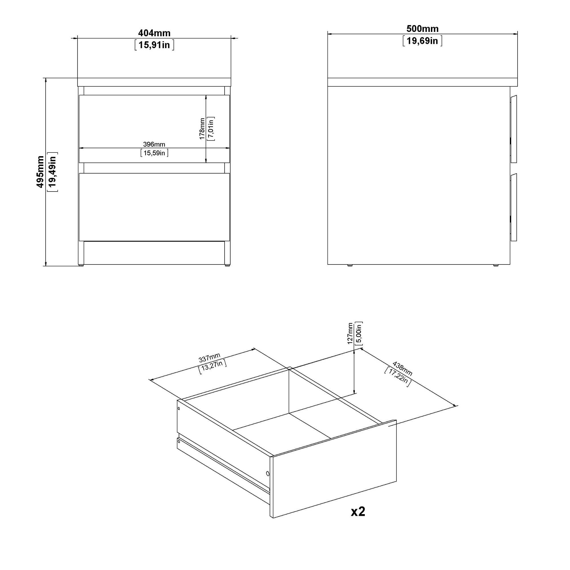 ALFVARD | שידת לילה ממלמין 40/50 ס"מ, עם 2 מגירות