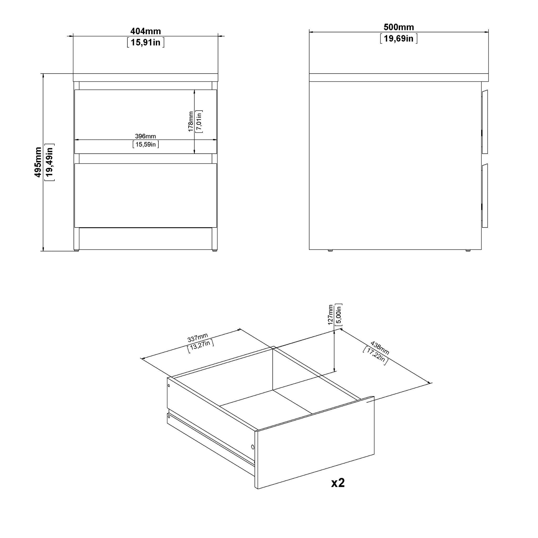 ALFVARD | שידת לילה ממלמין 40/50 ס"מ, עם 2 מגירות
