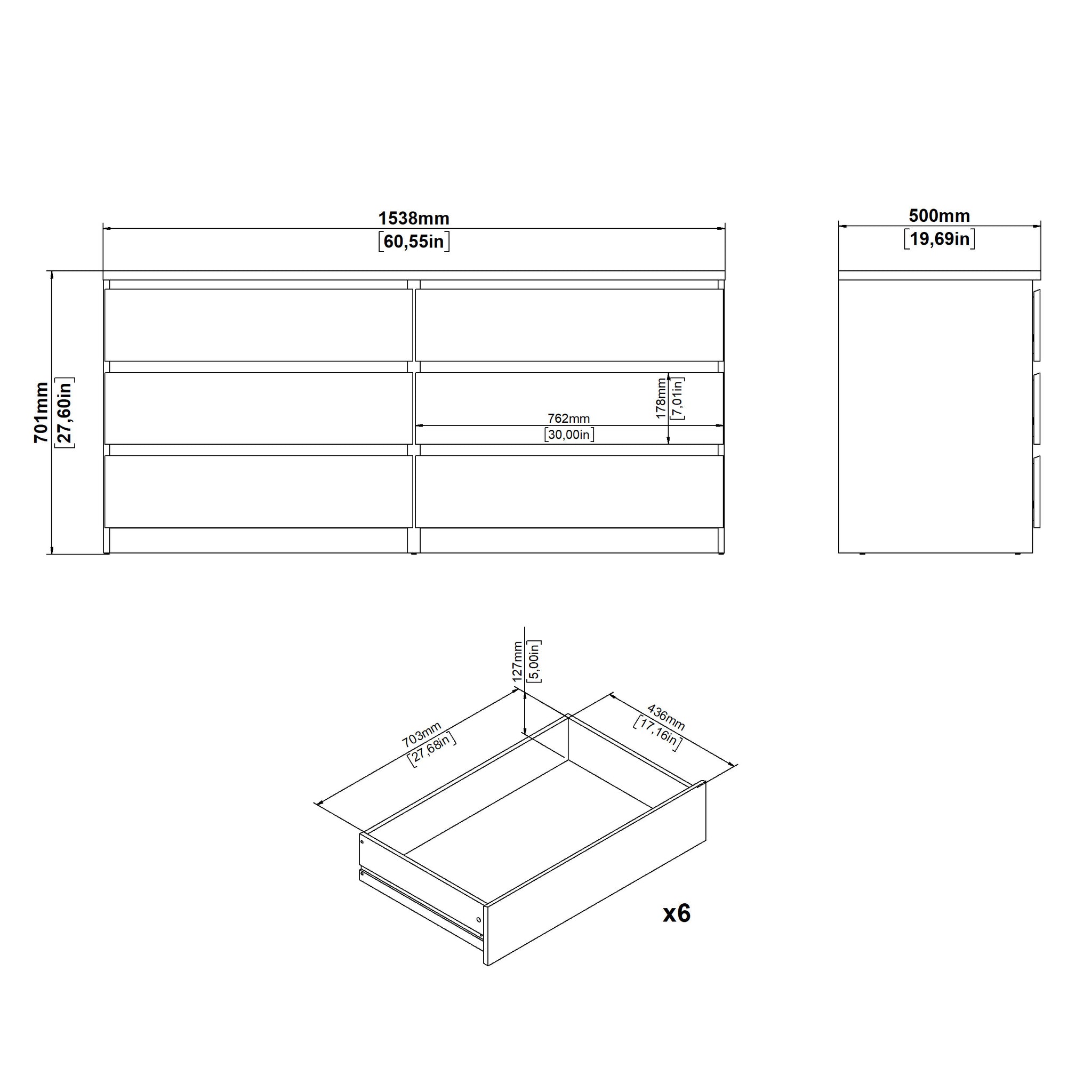ROMID | שידת אחסון ממלמין, עם 6 מגירות