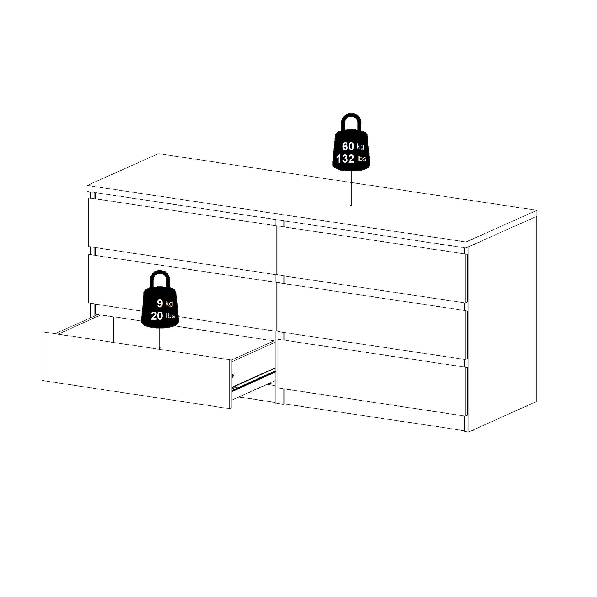 ROMID | שידת אחסון ממלמין, עם 6 מגירות