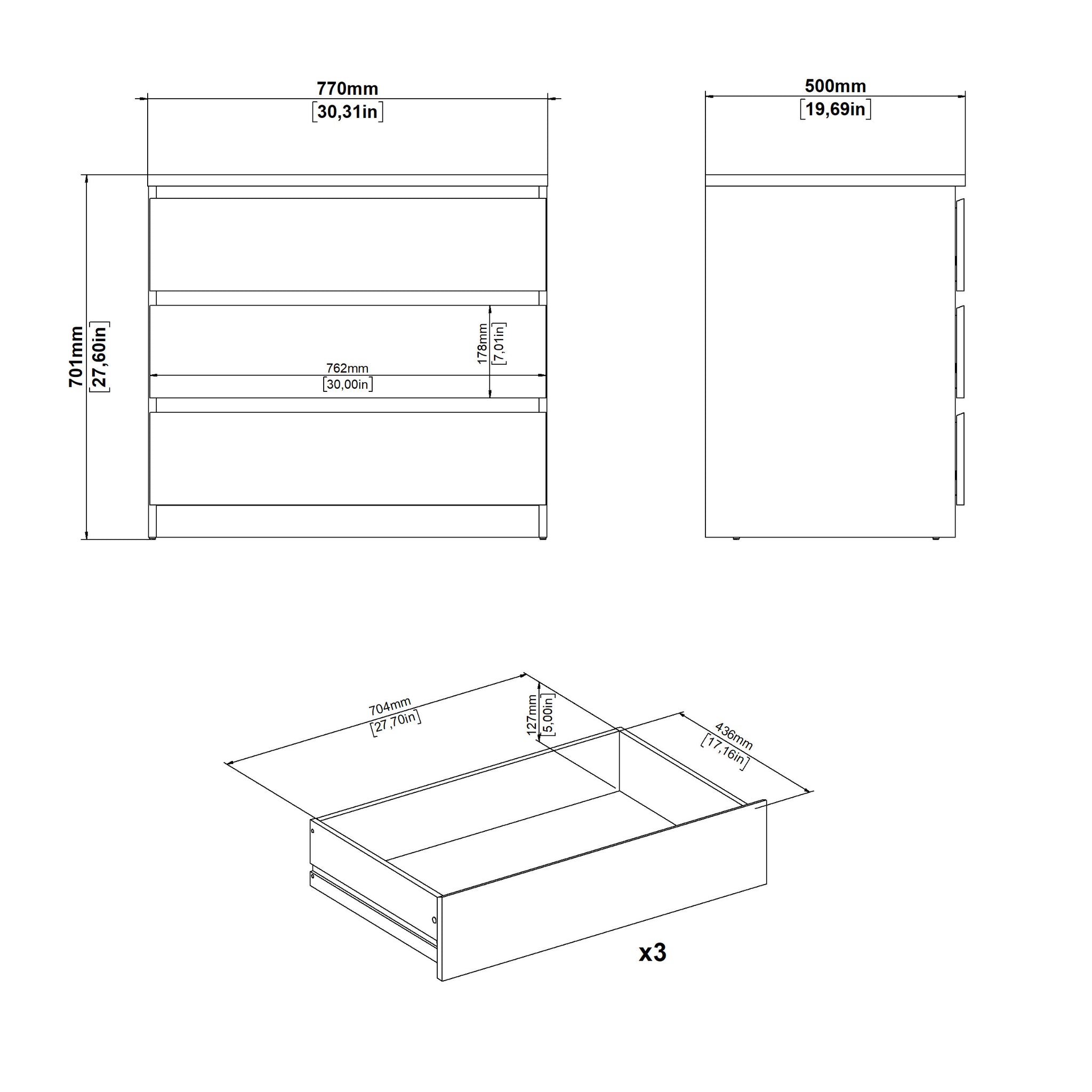 DAFIN | שידת אחסון ממלמין, עם 3 מגירות