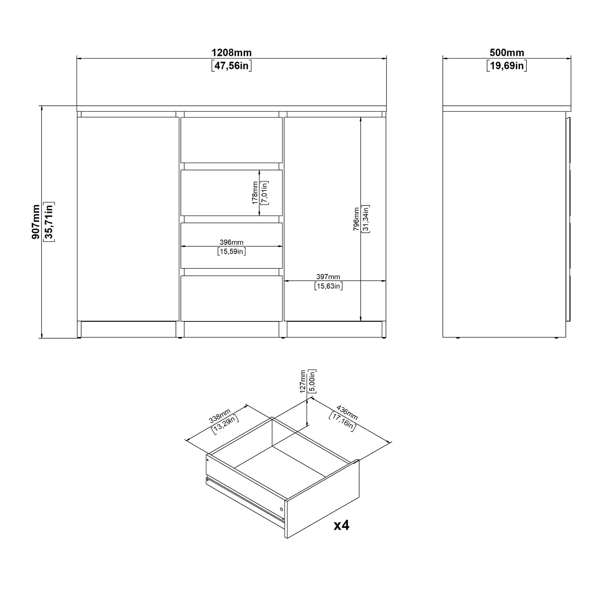 DAVIG | שידת אחסון ממלמין, עם מגירה ומדפים סגורים