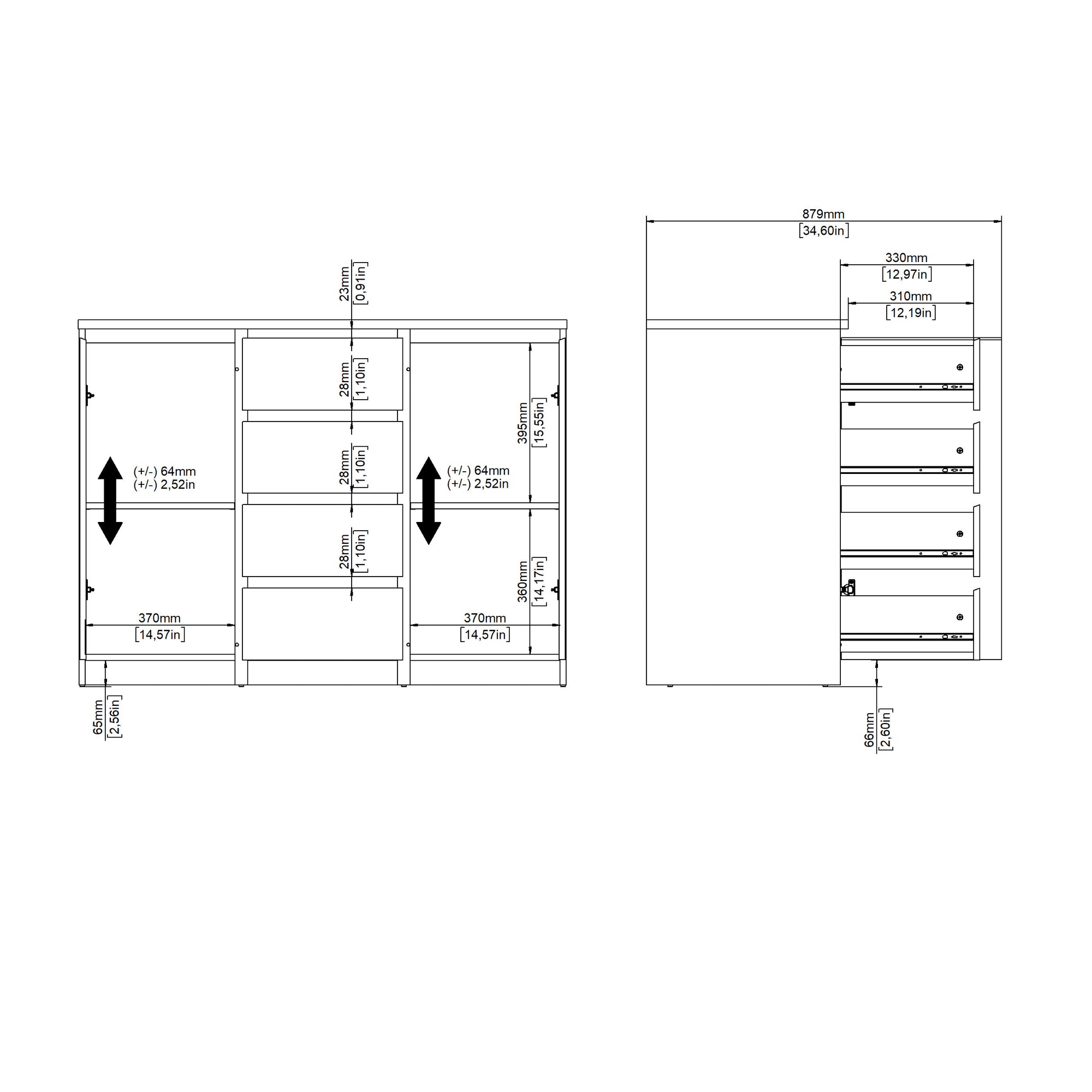DAVIG | שידת אחסון ממלמין, עם מגירה ומדפים סגורים
