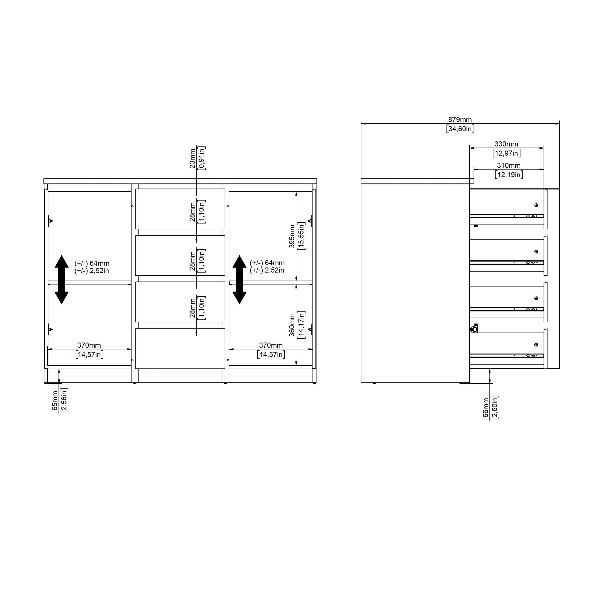 DAVIG | שידת אחסון ממלמין, עם מגירה ומדפים סגורים