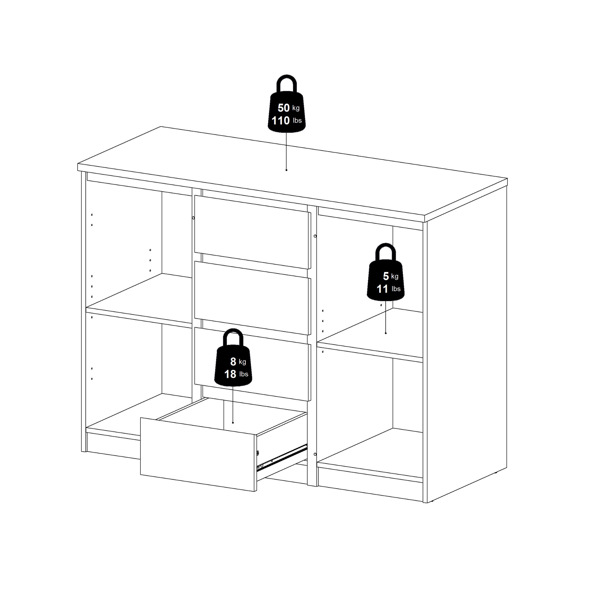 DAVIG | שידת אחסון ממלמין, עם מגירה ומדפים סגורים