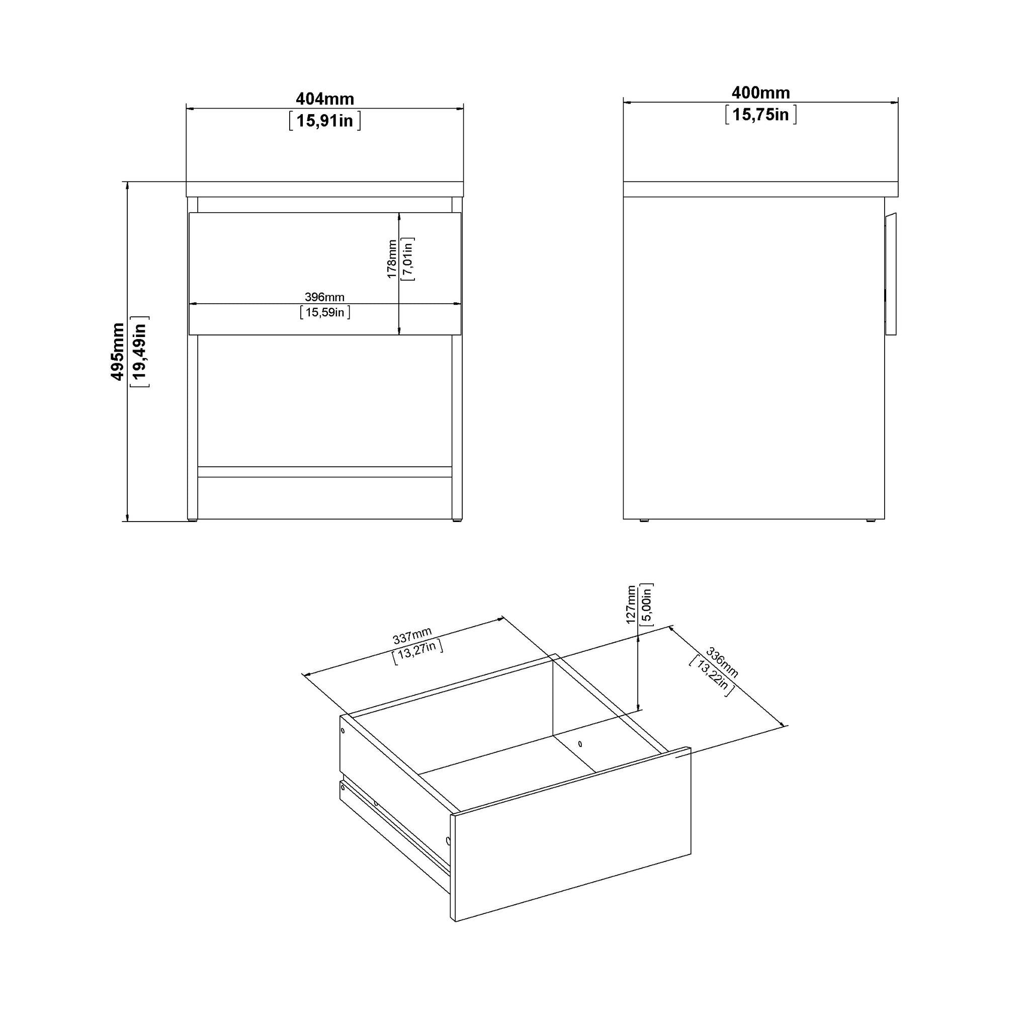 STENLEV | שידת לילה ממלמין 40/40 ס"מ, עם מגירה ומדף פתוח