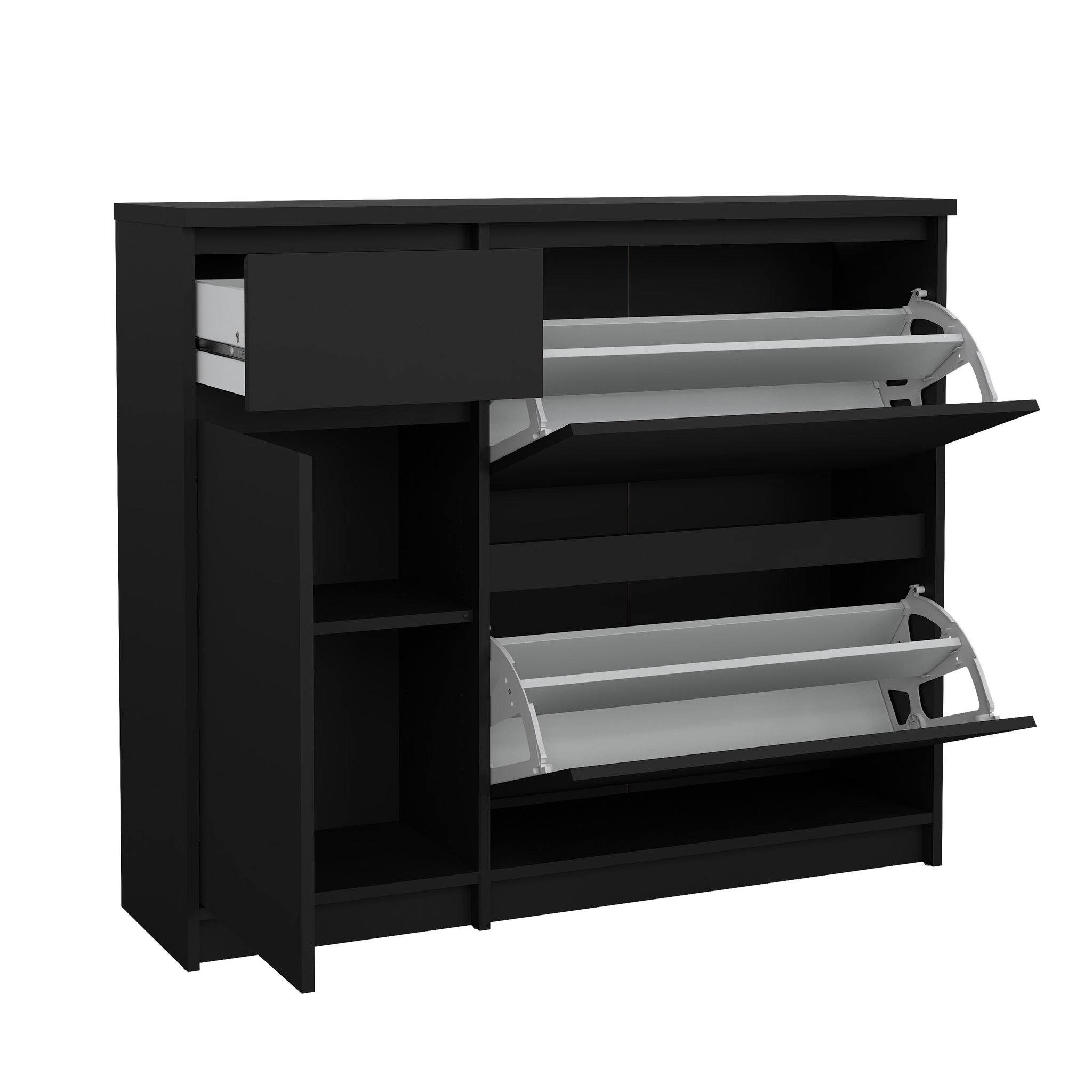 LOKES | ארון נעליים ממלמין, עם מדפים כפולים, מגירה ומדפים סגורים