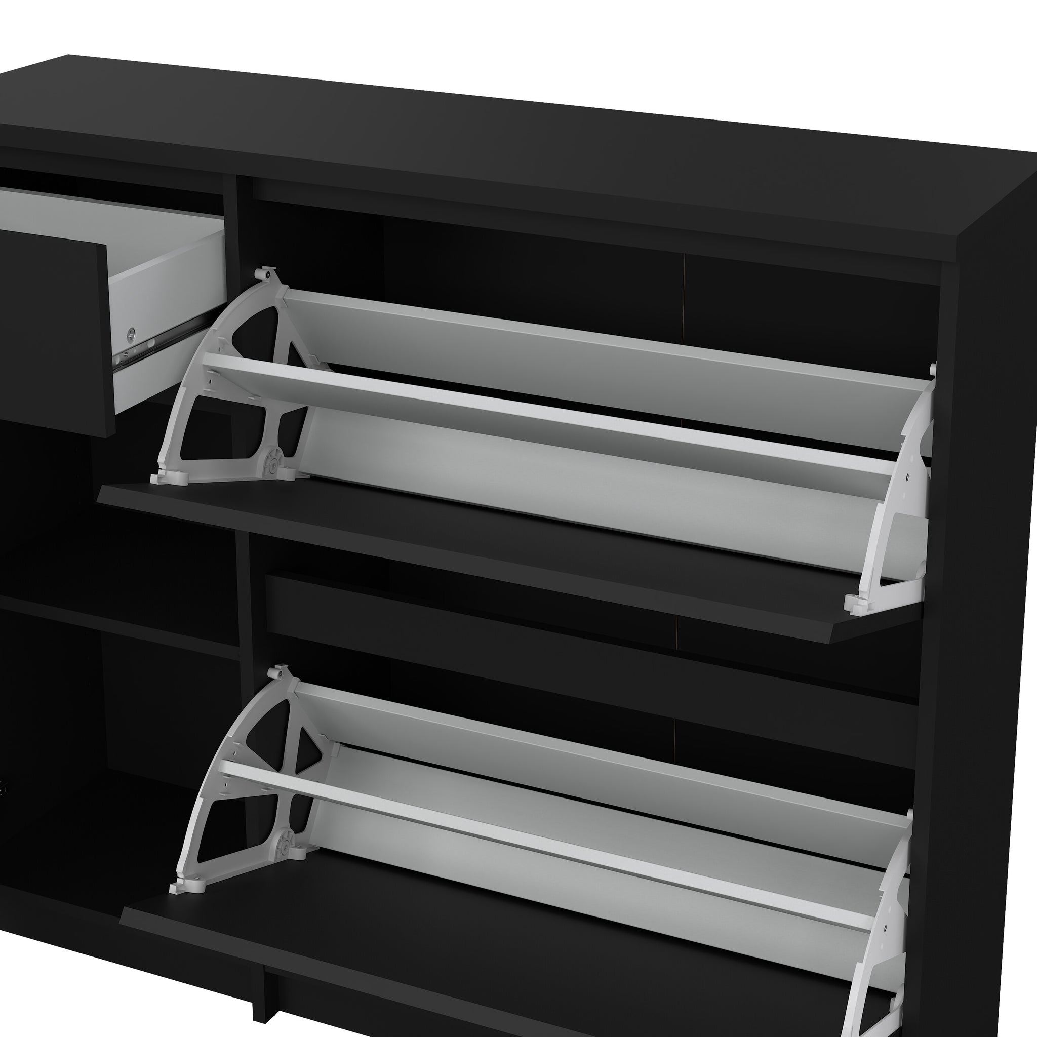 LOKES | ארון נעליים ממלמין, עם מדפים כפולים, מגירה ומדפים סגורים