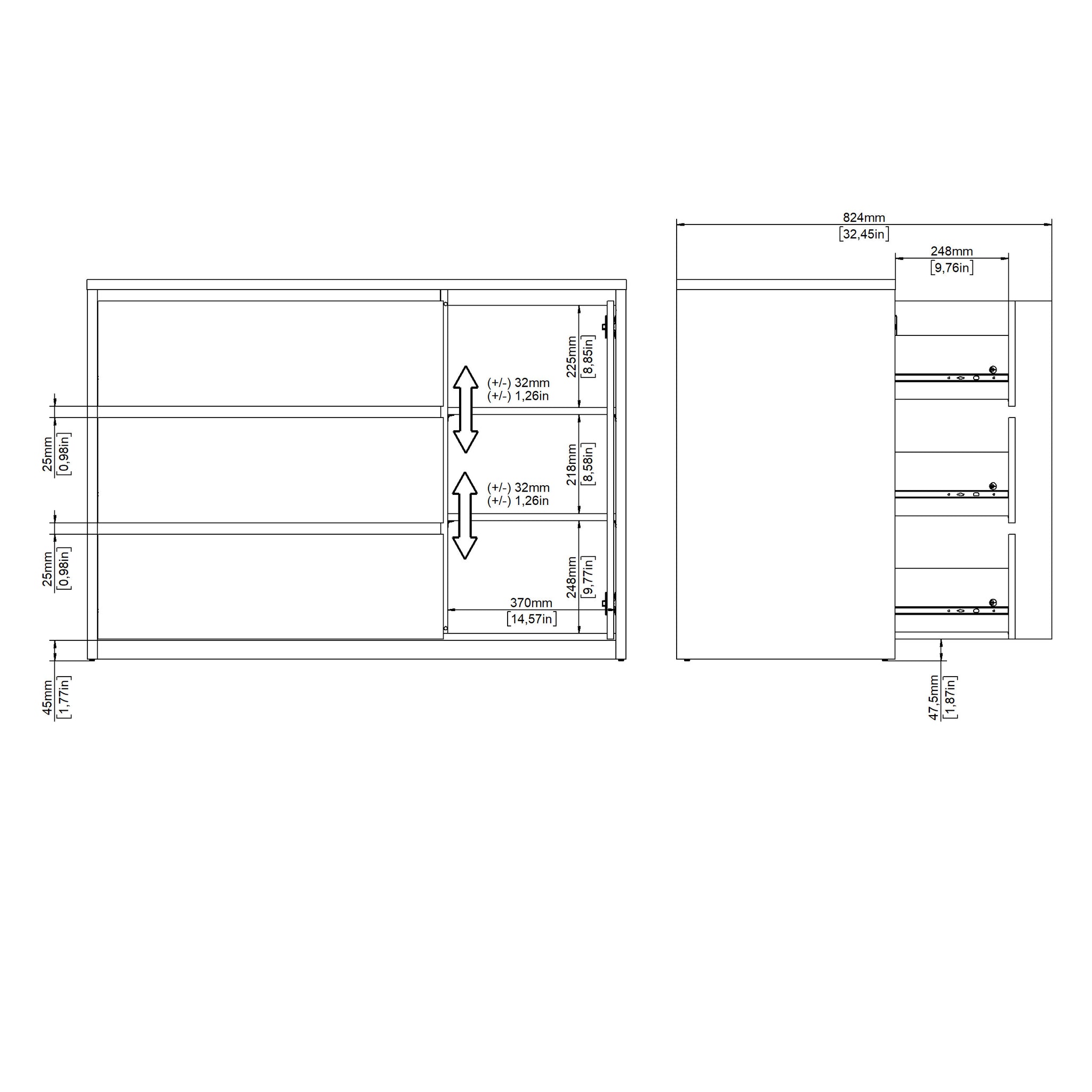 HAVENA | קומודה עם 3 מגירות ודלת - KUALA