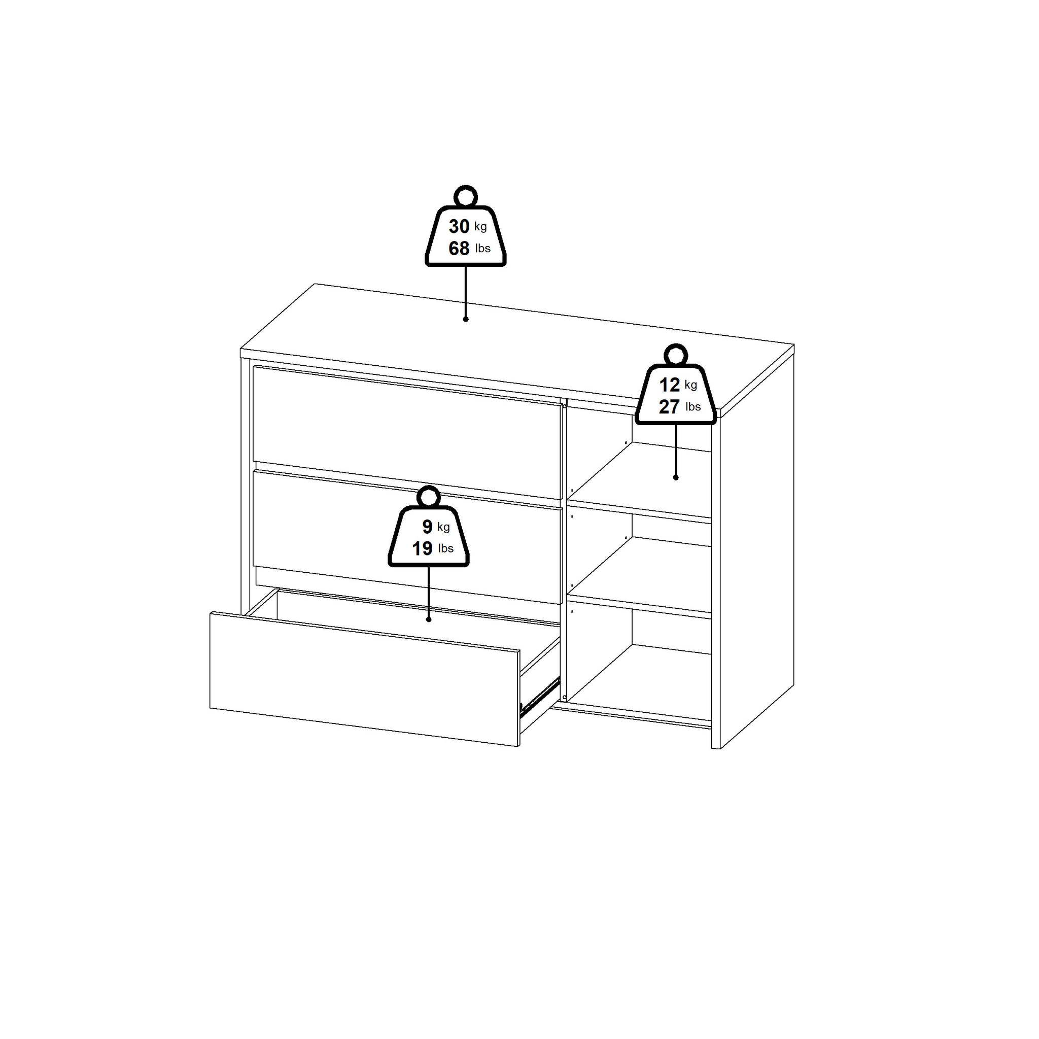 HAVENA | קומודה עם 3 מגירות ודלת - KUALA