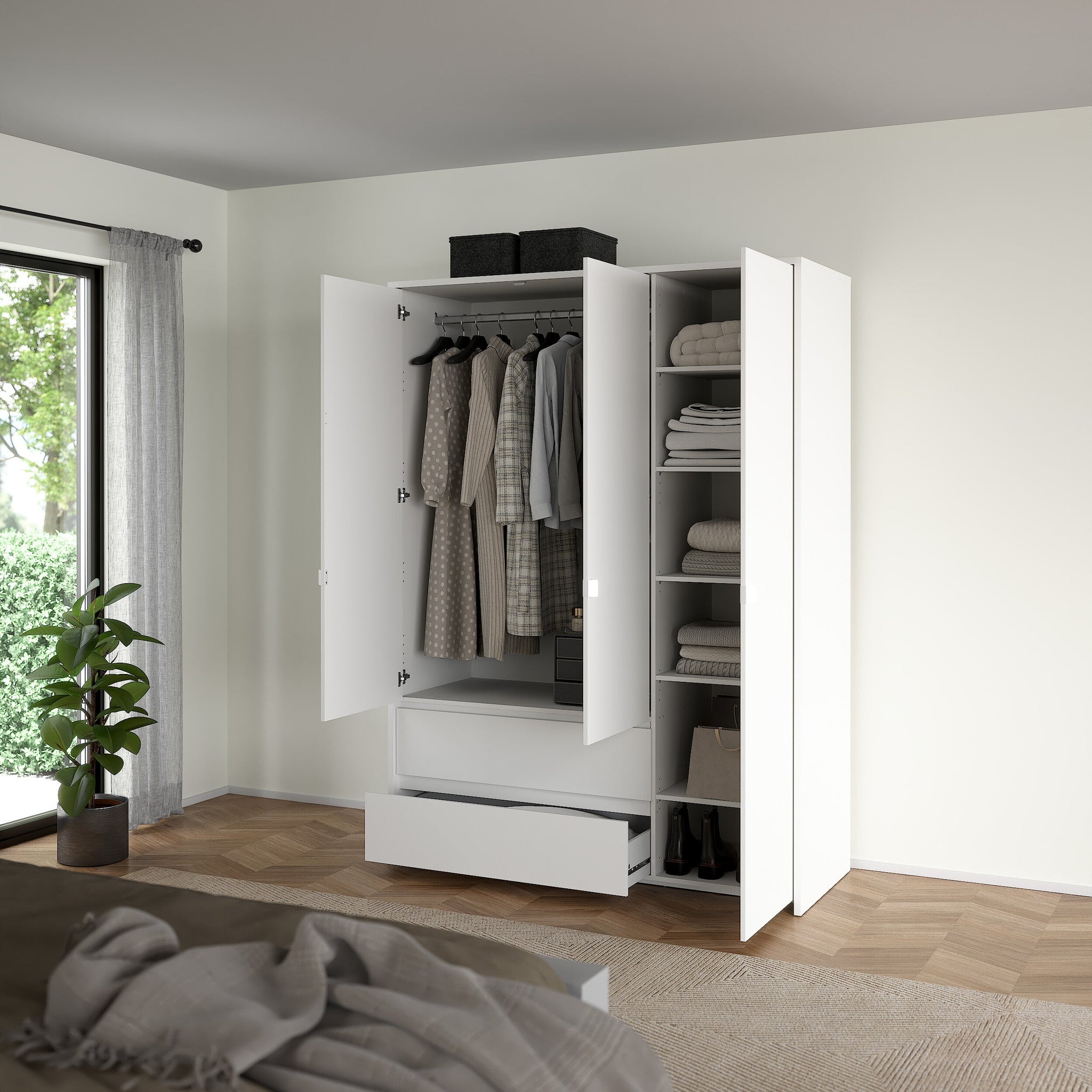 KNUTO | ארון פתיחה 3 דלתות ו-2 מגירות, בחיפוי מלמין