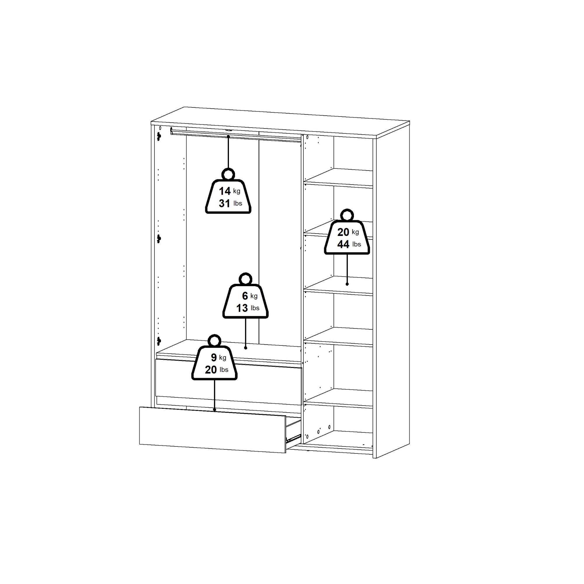 KNUTO | ארון פתיחה 3 דלתות ו-2 מגירות, בחיפוי מלמין