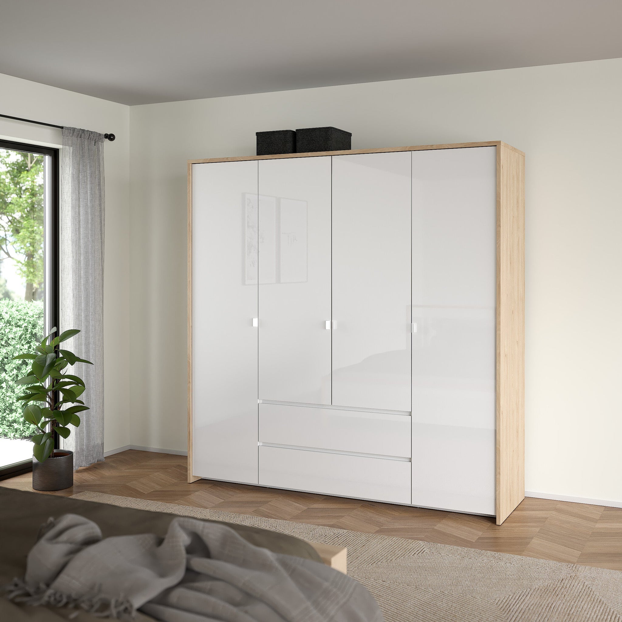 LEIFBAL | ארון פתיחה 4 דלתות ו-2 מגירות, בחיפוי מלמין