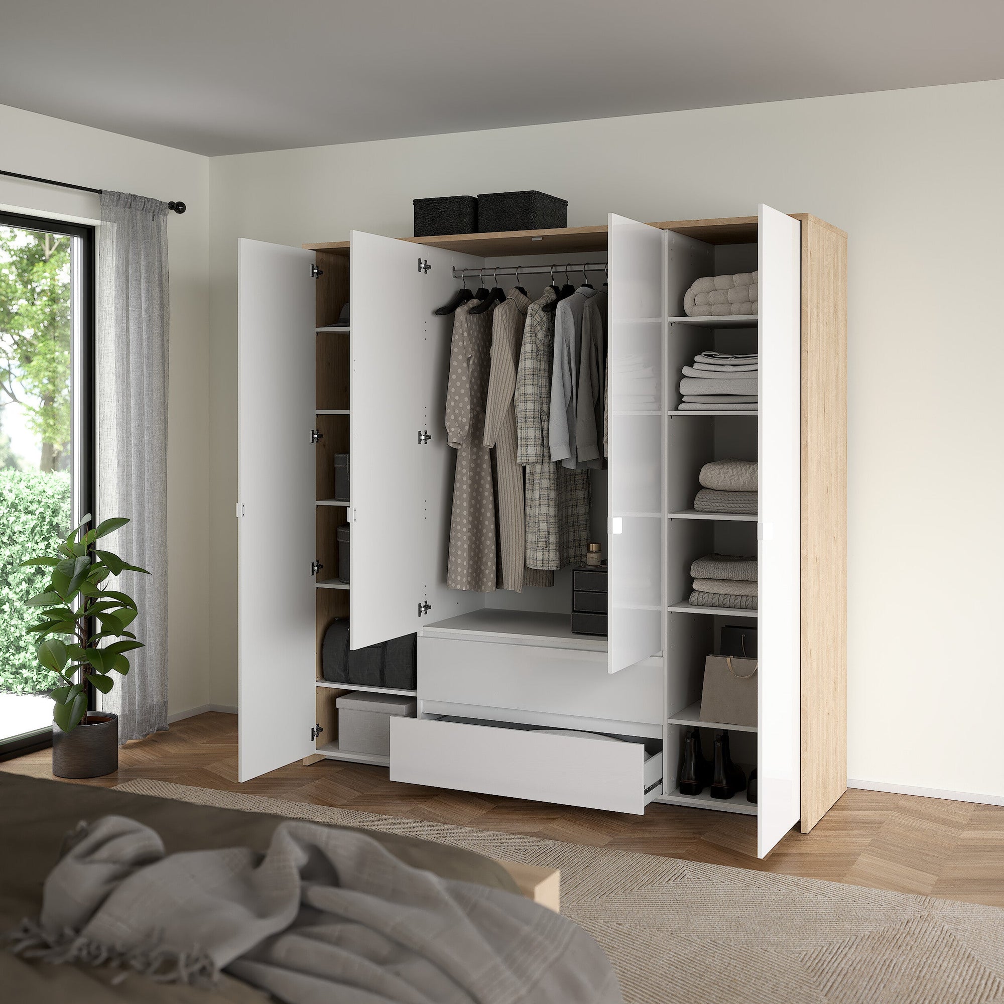 LEIFBAL | ארון פתיחה 4 דלתות ו-2 מגירות, בחיפוי מלמין