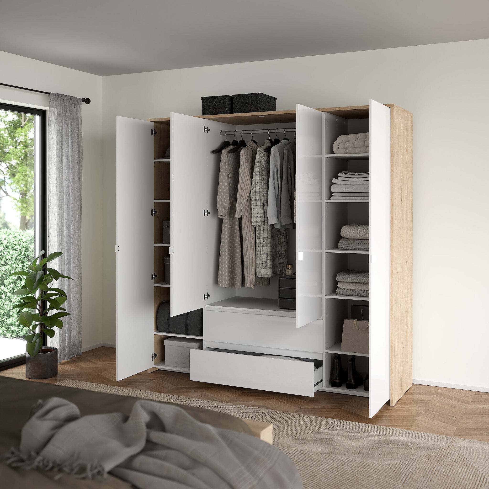 LEIFBAL | ארון פתיחה 4 דלתות ו-2 מגירות, בחיפוי מלמין