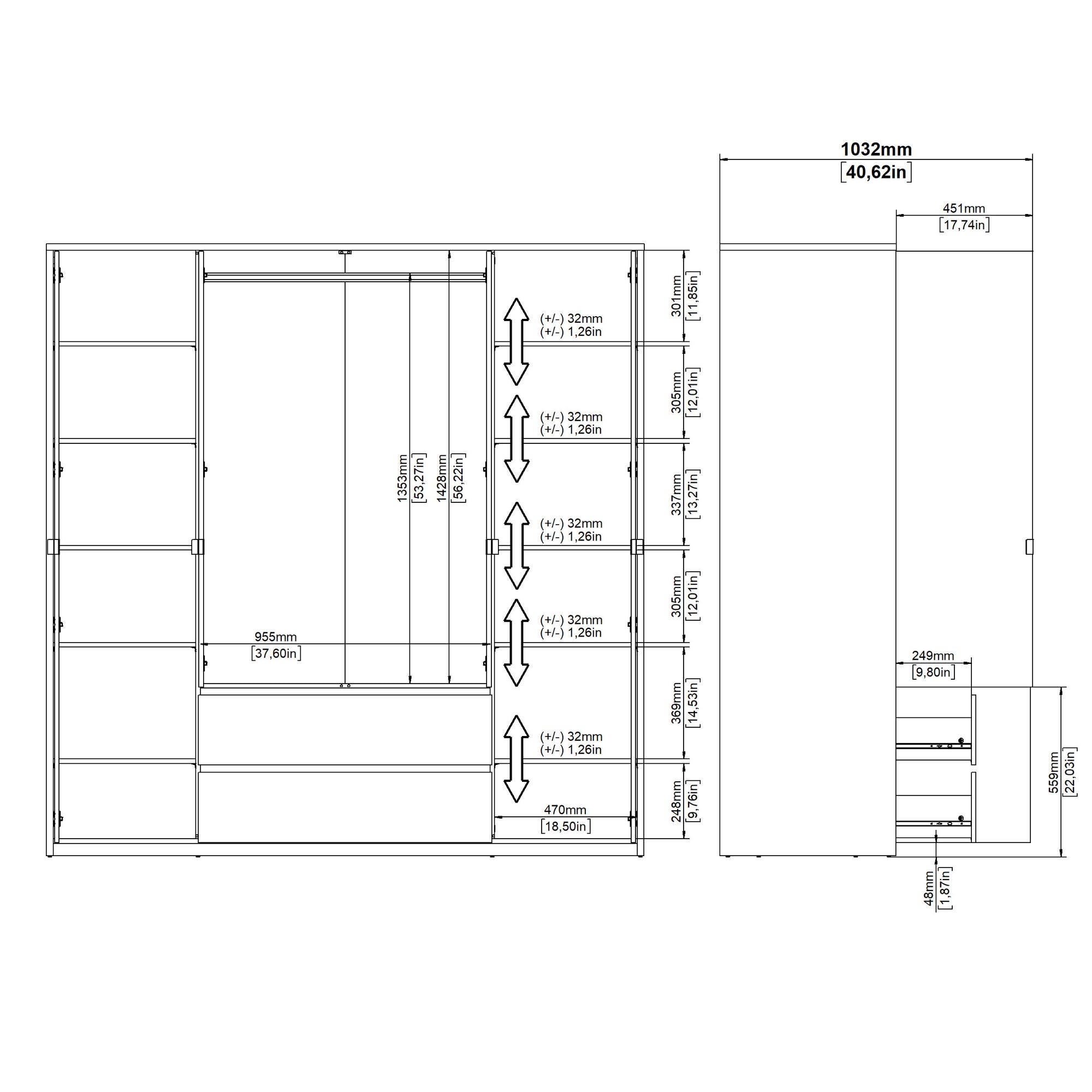 LEIFBAL | ארון פתיחה 4 דלתות ו-2 מגירות, בחיפוי מלמין