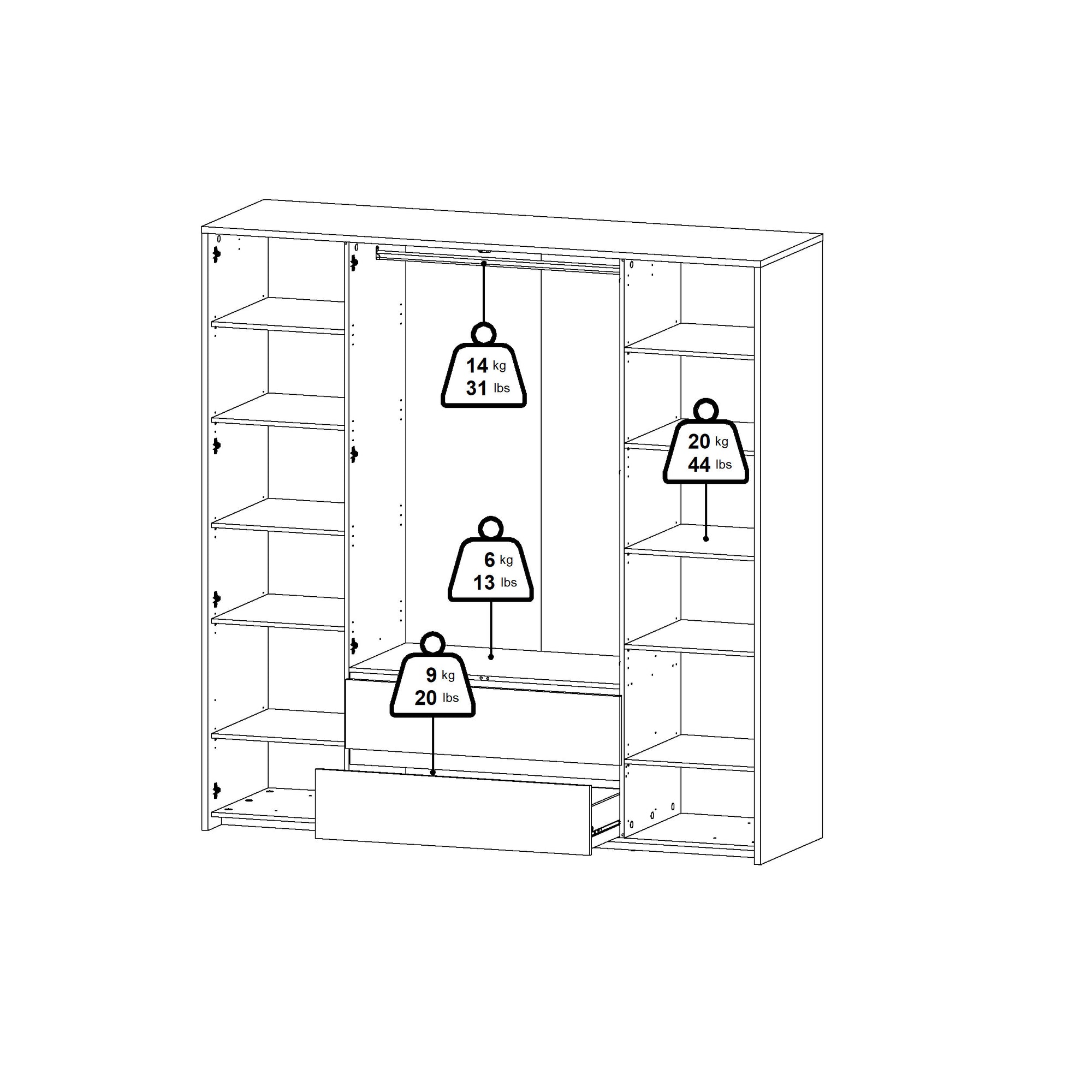 LEIFBAL | ארון פתיחה 4 דלתות ו-2 מגירות, בחיפוי מלמין