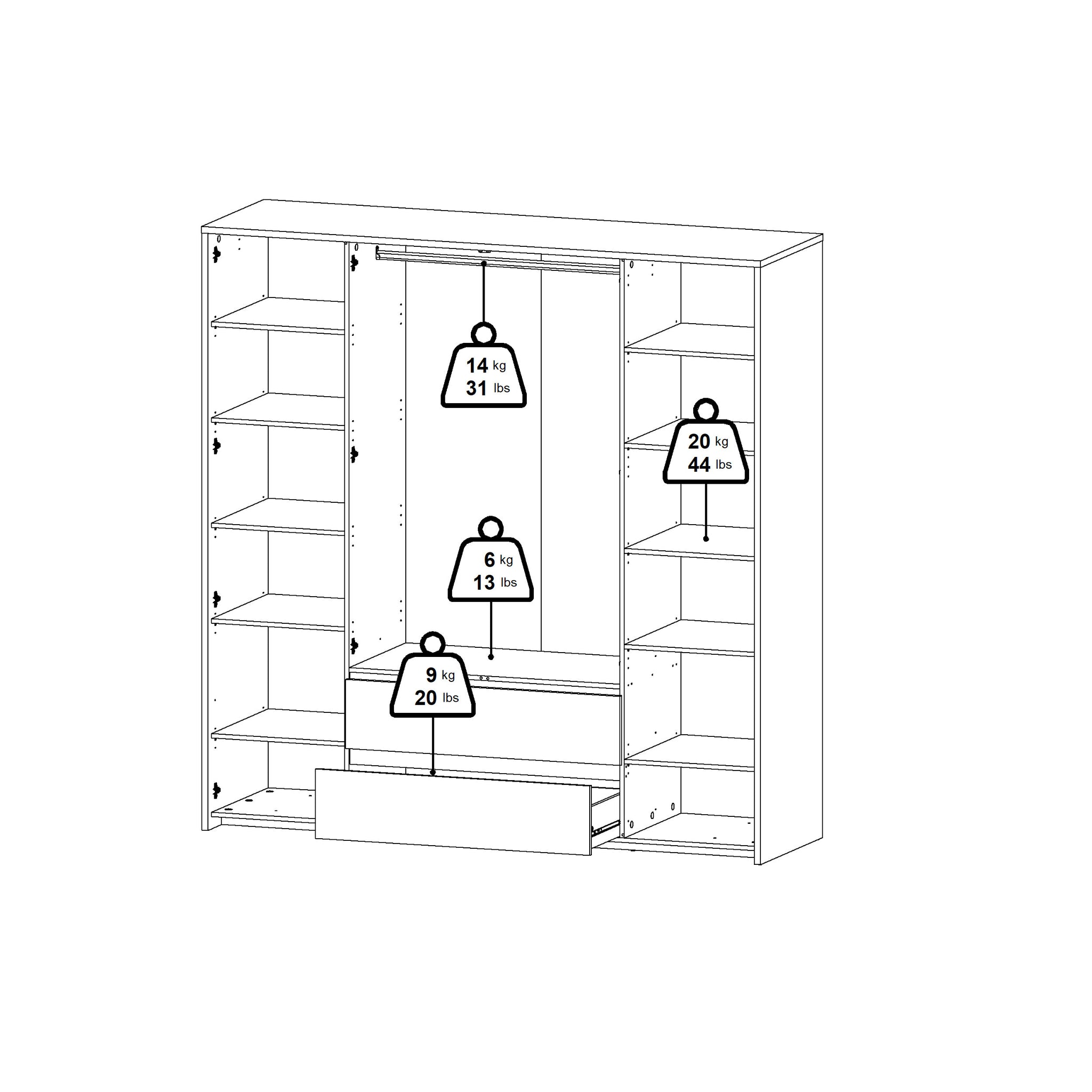 LEIFBAL | ארון פתיחה 4 דלתות ו-2 מגירות, בחיפוי מלמין