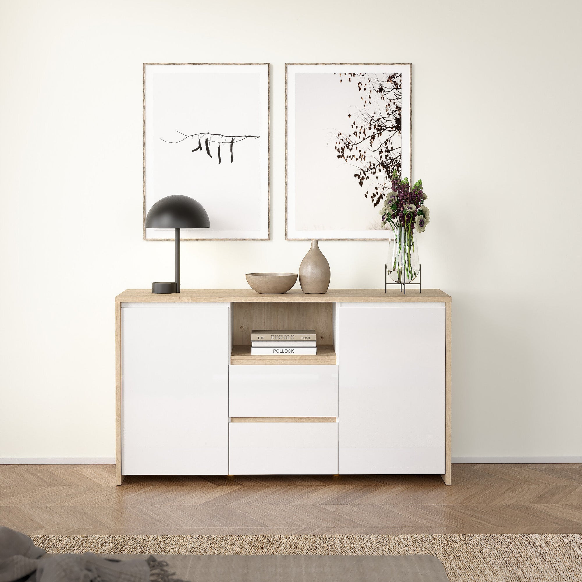 BARKO | שידת אחסון עם 2 מגירות, 2 דלתות ומדף פתוח - KUALA