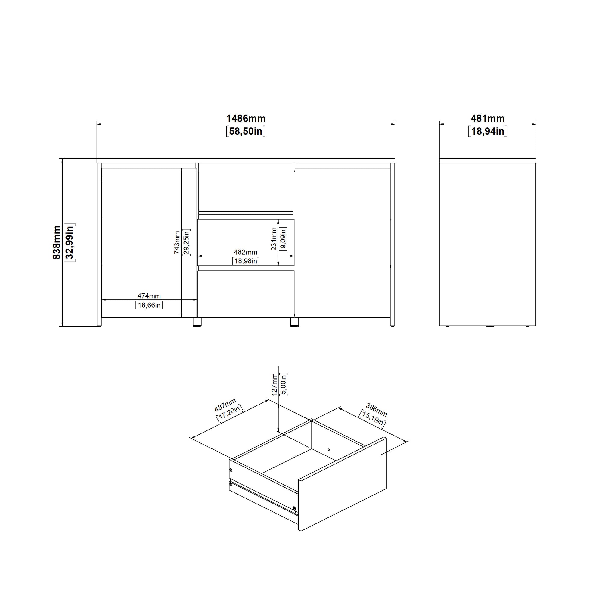 BARKO | שידת אחסון עם 2 מגירות, 2 דלתות ומדף פתוח - KUALA