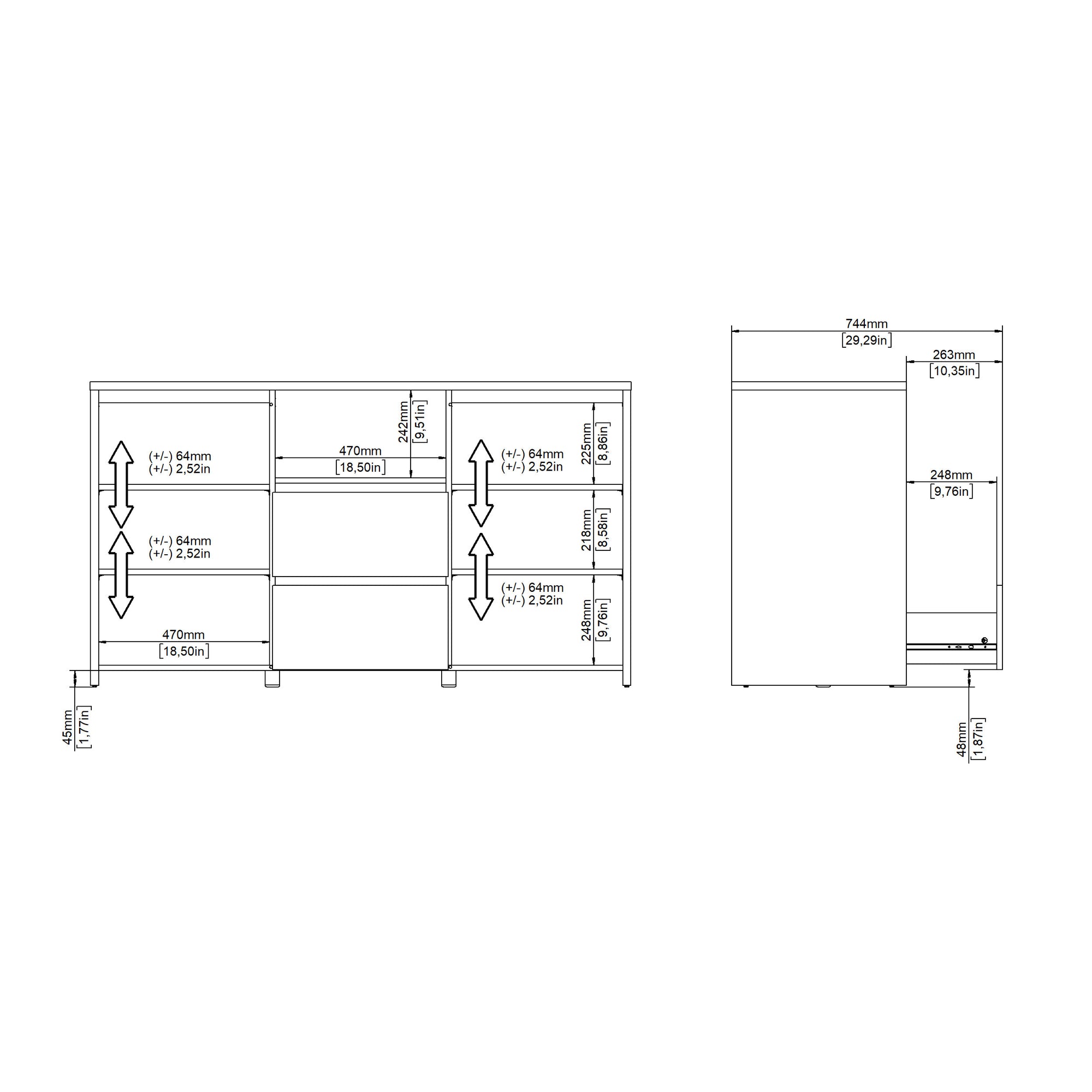 BARKO | שידת אחסון עם 2 מגירות, 2 דלתות ומדף פתוח - KUALA