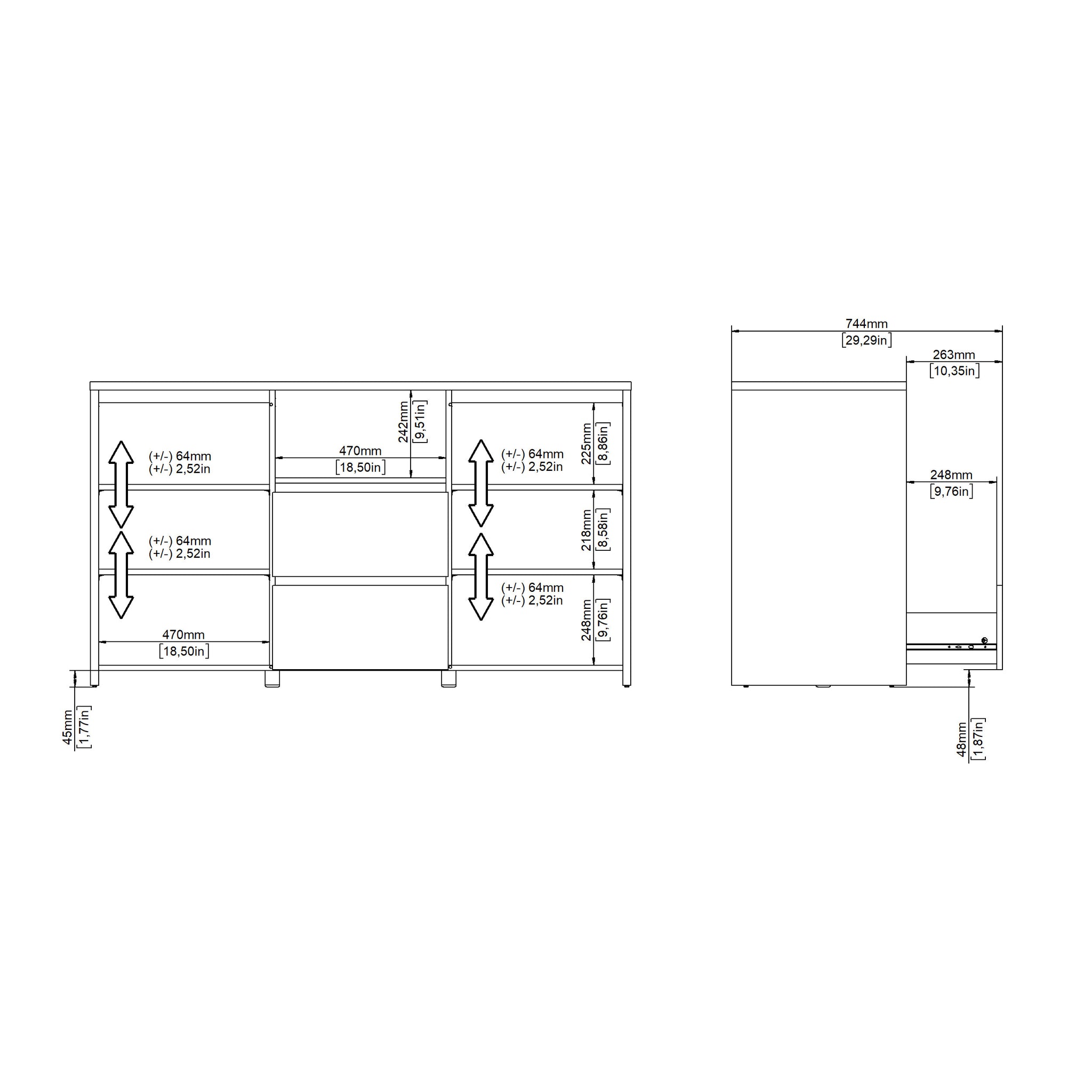 BARKO | שידת אחסון עם 2 מגירות, 2 דלתות ומדף פתוח - KUALA