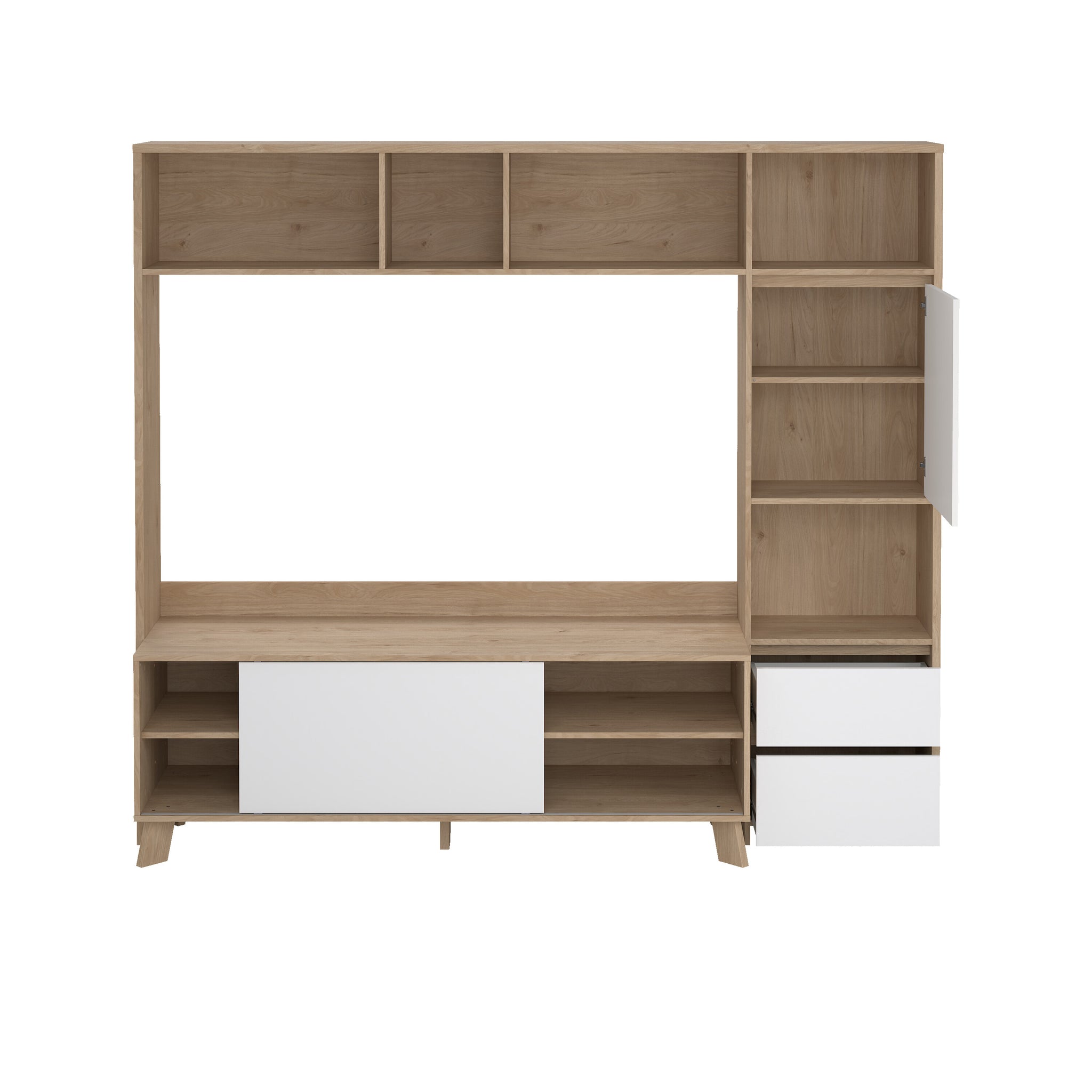 ERA | יחידת קיר לטלוויזיה עם 2 מגירות, 2 דלתות ומדפים פתוחים - KUALA