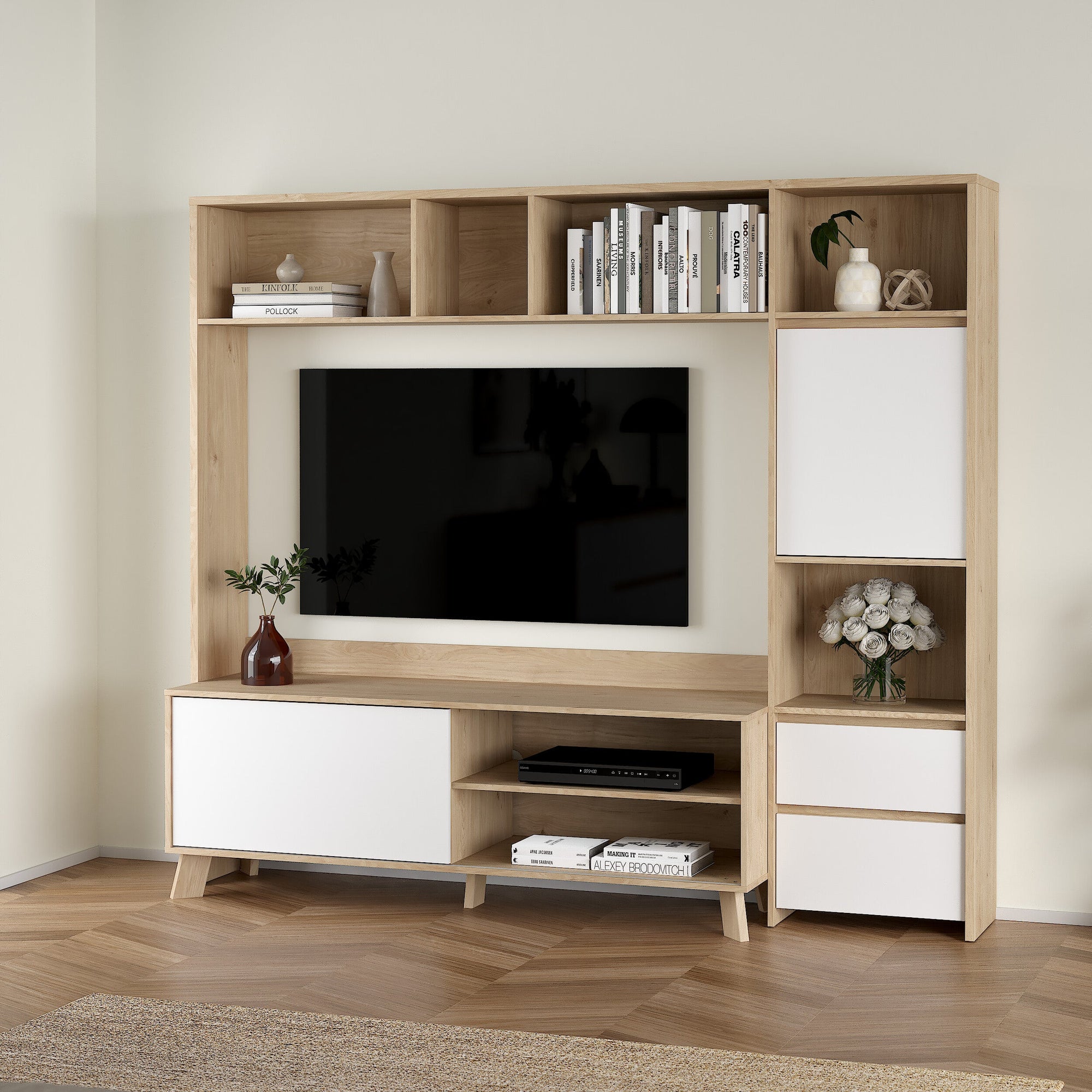 ERA | יחידת קיר לטלוויזיה עם 2 מגירות, 2 דלתות ומדפים פתוחים - KUALA