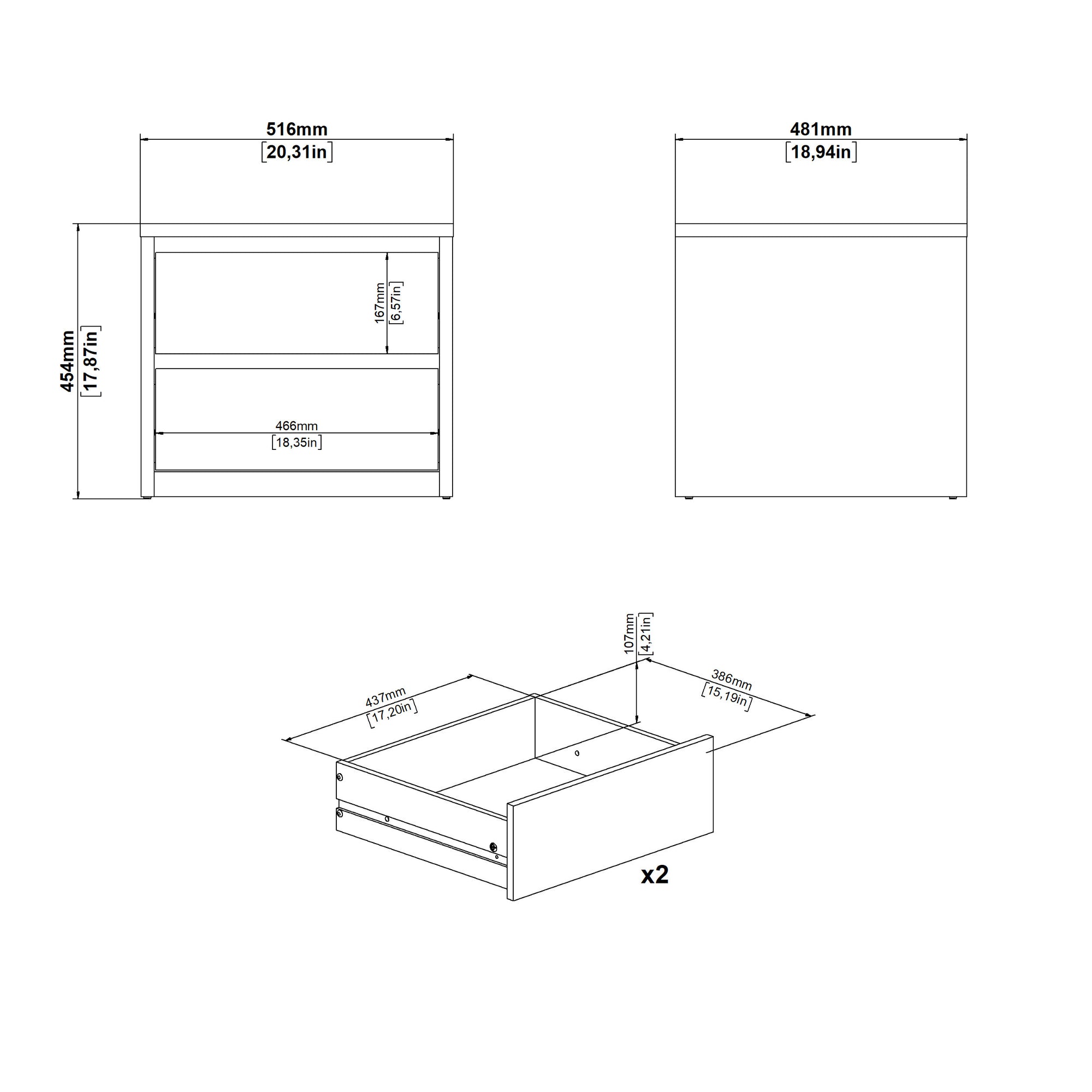 GRID | שידת לילה 51/48 ס"מ, עם 2 מגירות - KUALA