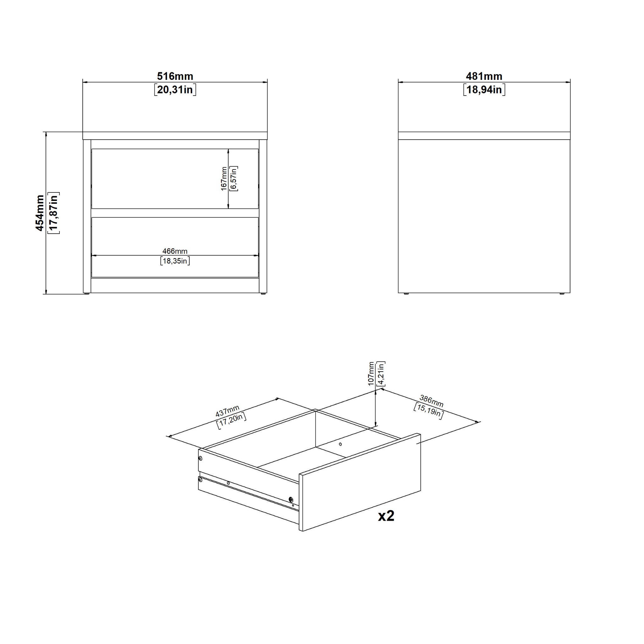GRID | שידת לילה 51/48 ס"מ, עם 2 מגירות - KUALA