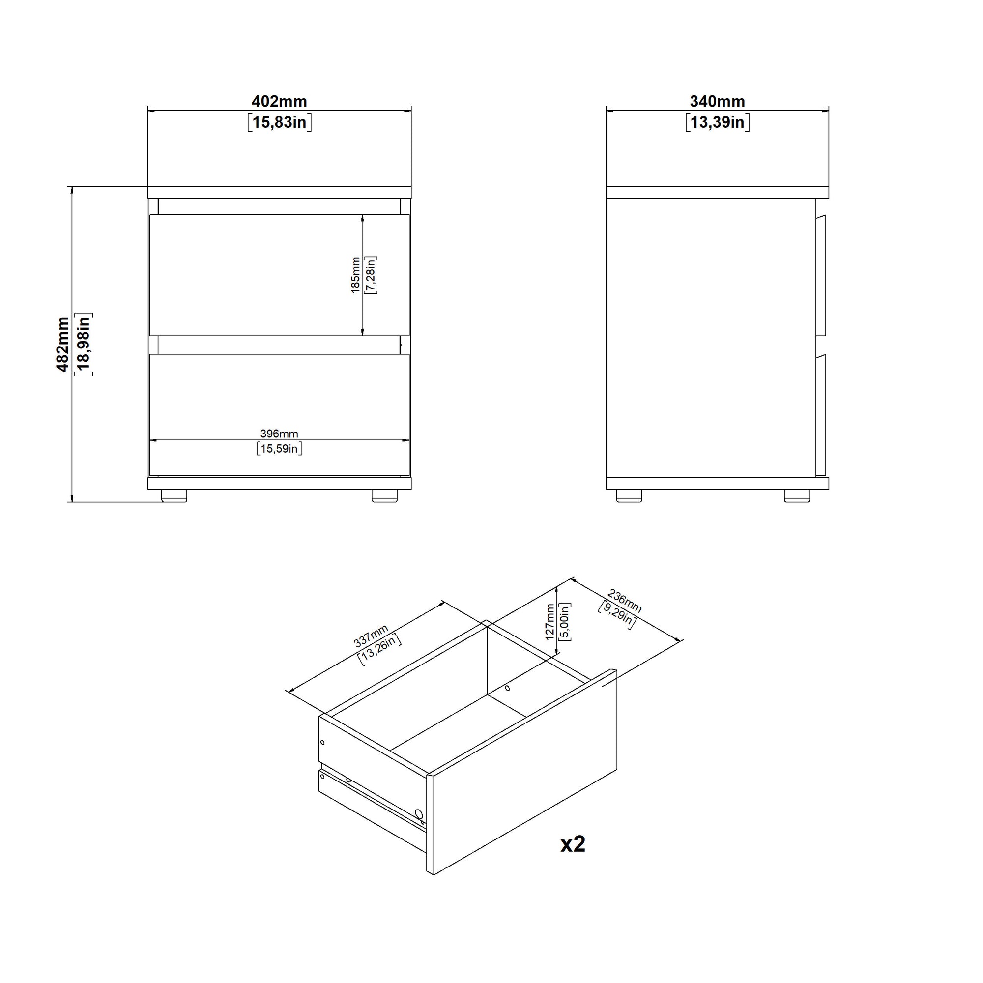 DUSKA | שידת לילה 40/34 ס"מ, עם 2 מגירות - KUALA