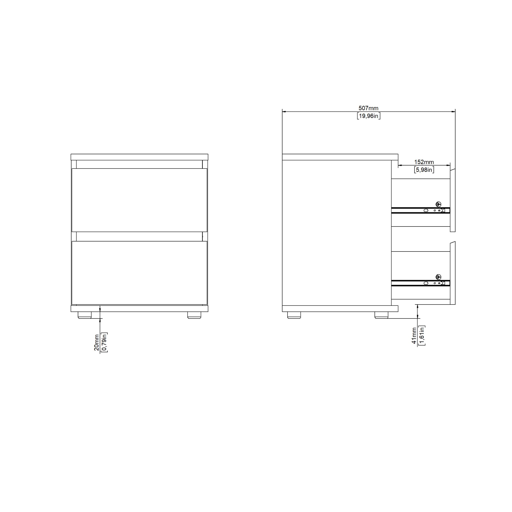 DUSKA | שידת לילה 40/34 ס"מ, עם 2 מגירות - KUALA