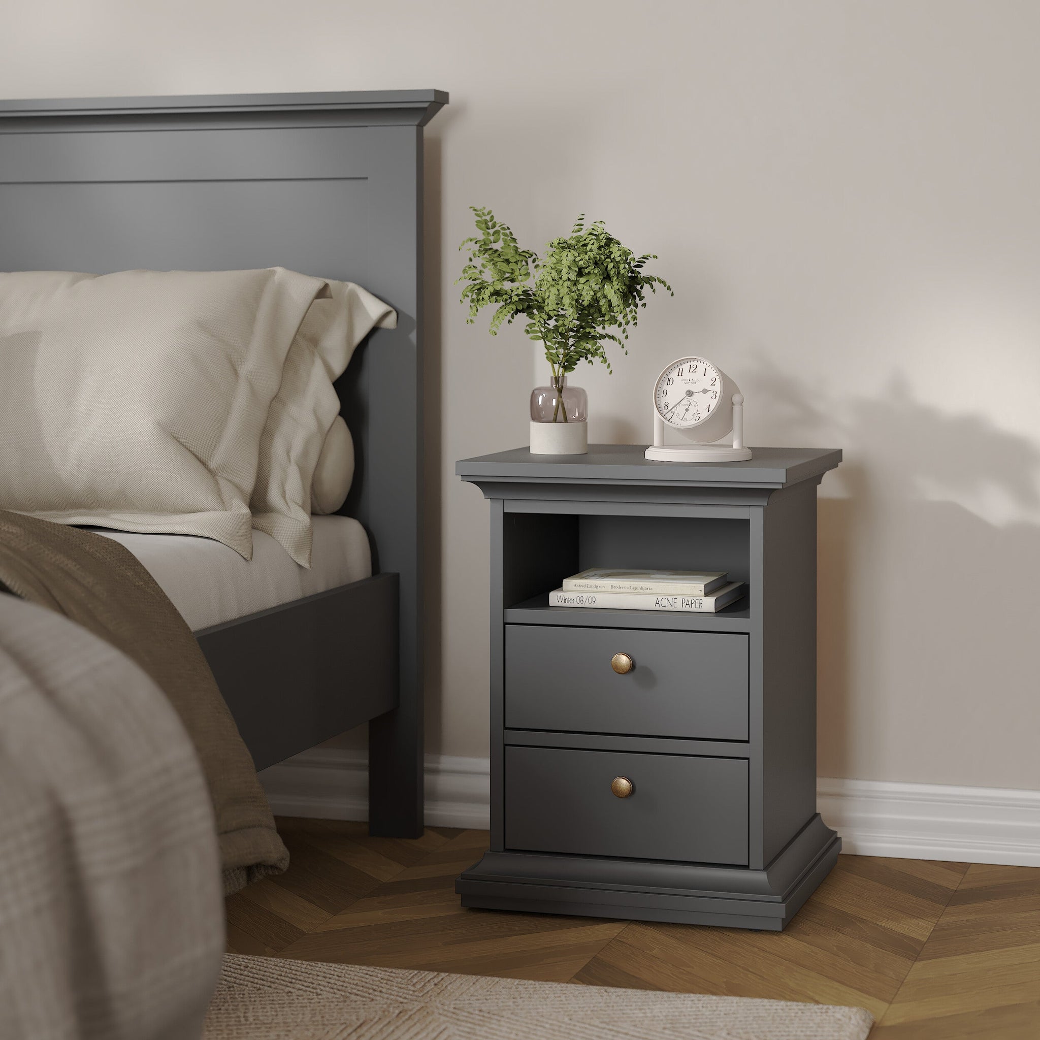 RAGNI | שידת לילה ממלמין 44/40 ס"מ, עם 2 מגירות ומדף פתוח - KUALA