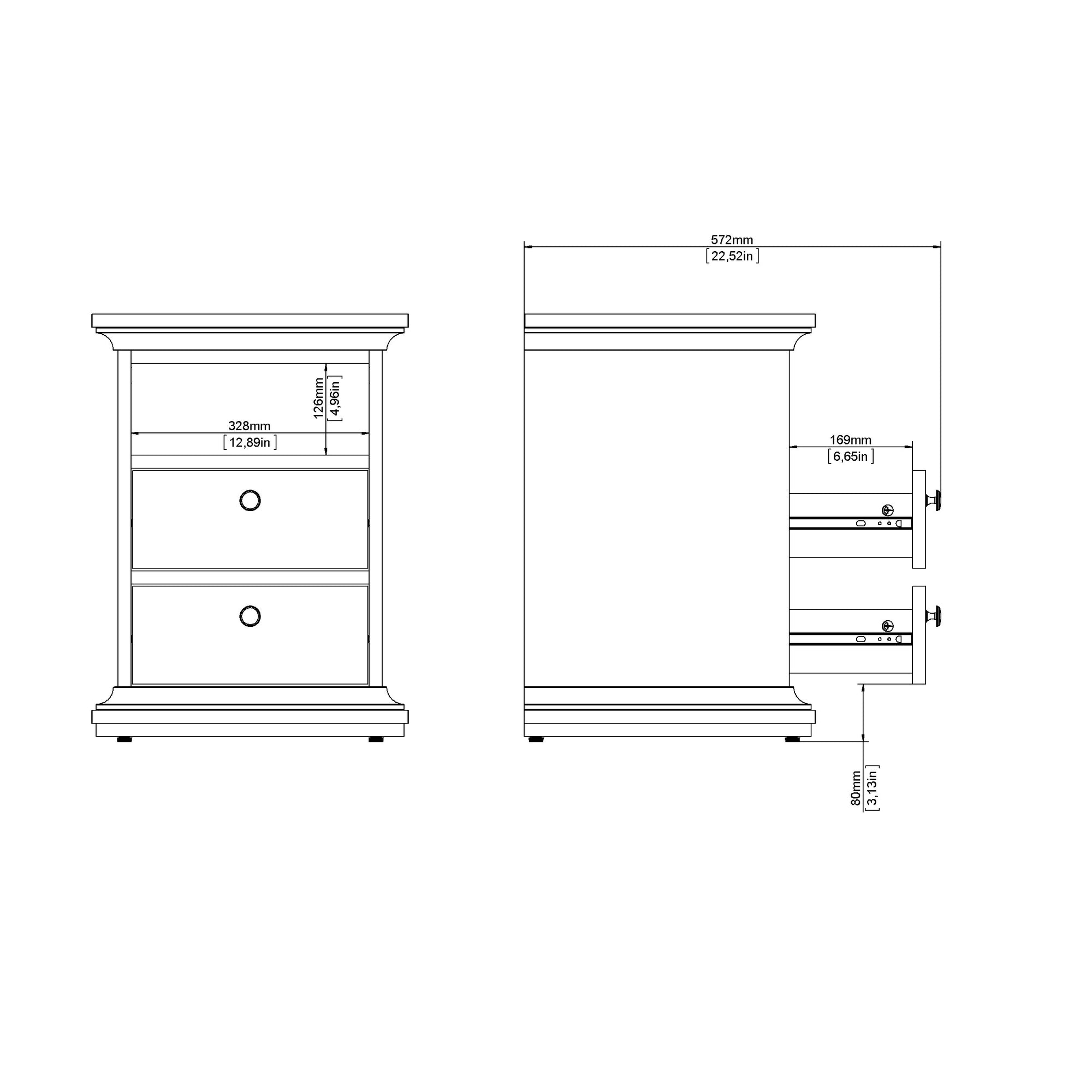 RAGNI | שידת לילה ממלמין 44/40 ס"מ, עם 2 מגירות ומדף פתוח - KUALA