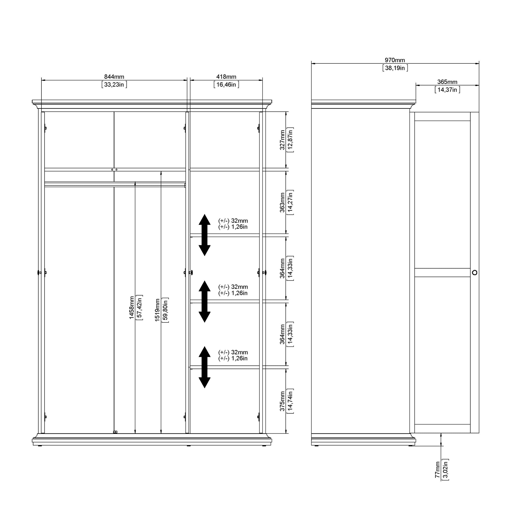 TULONI | ארון 3 דלתות פתיחה בחיפוי מלמין